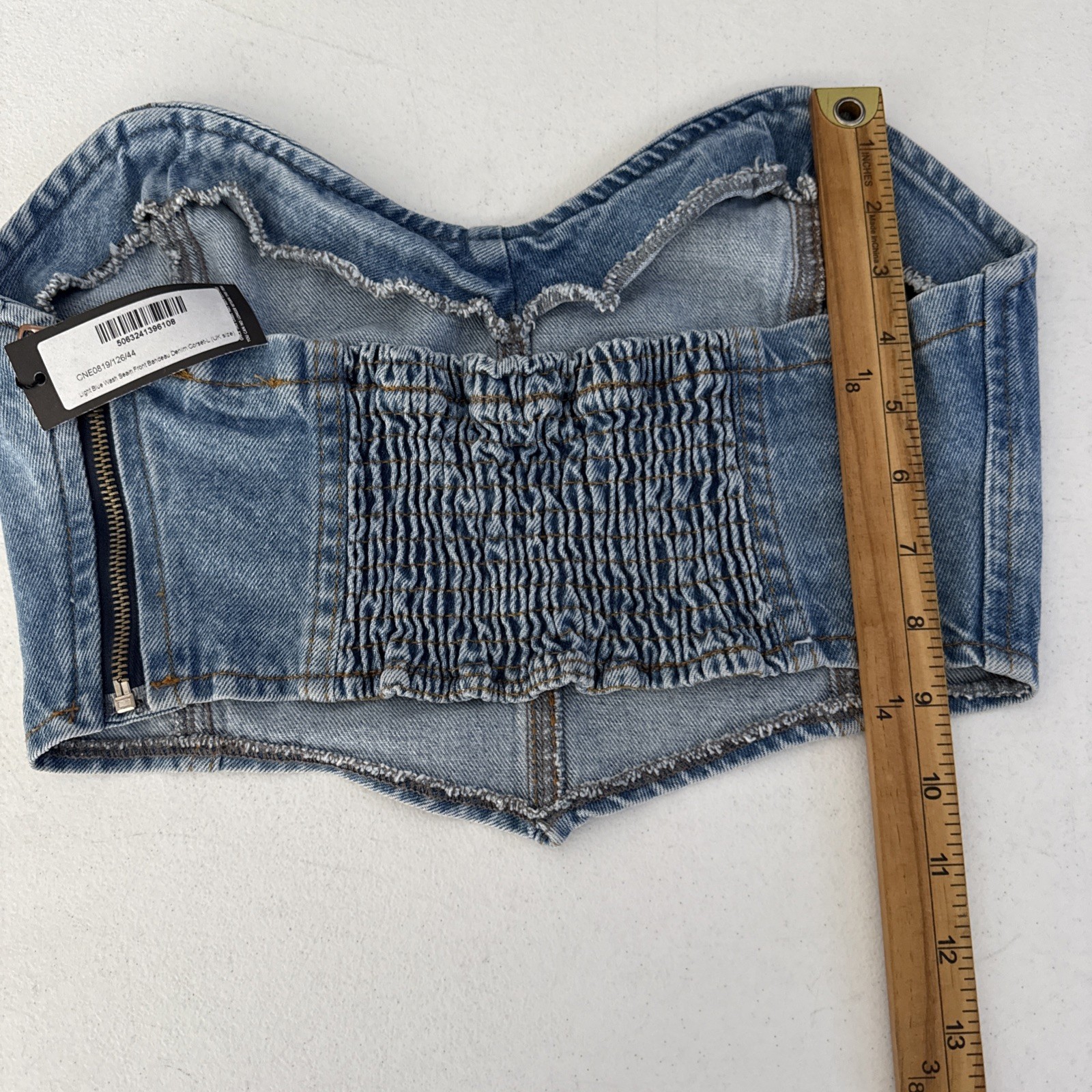 PRETTY LITTLE THING WOMENS LARGE DENIM BUSTIER TOP SWEET HEART WESTERN COQUETTE