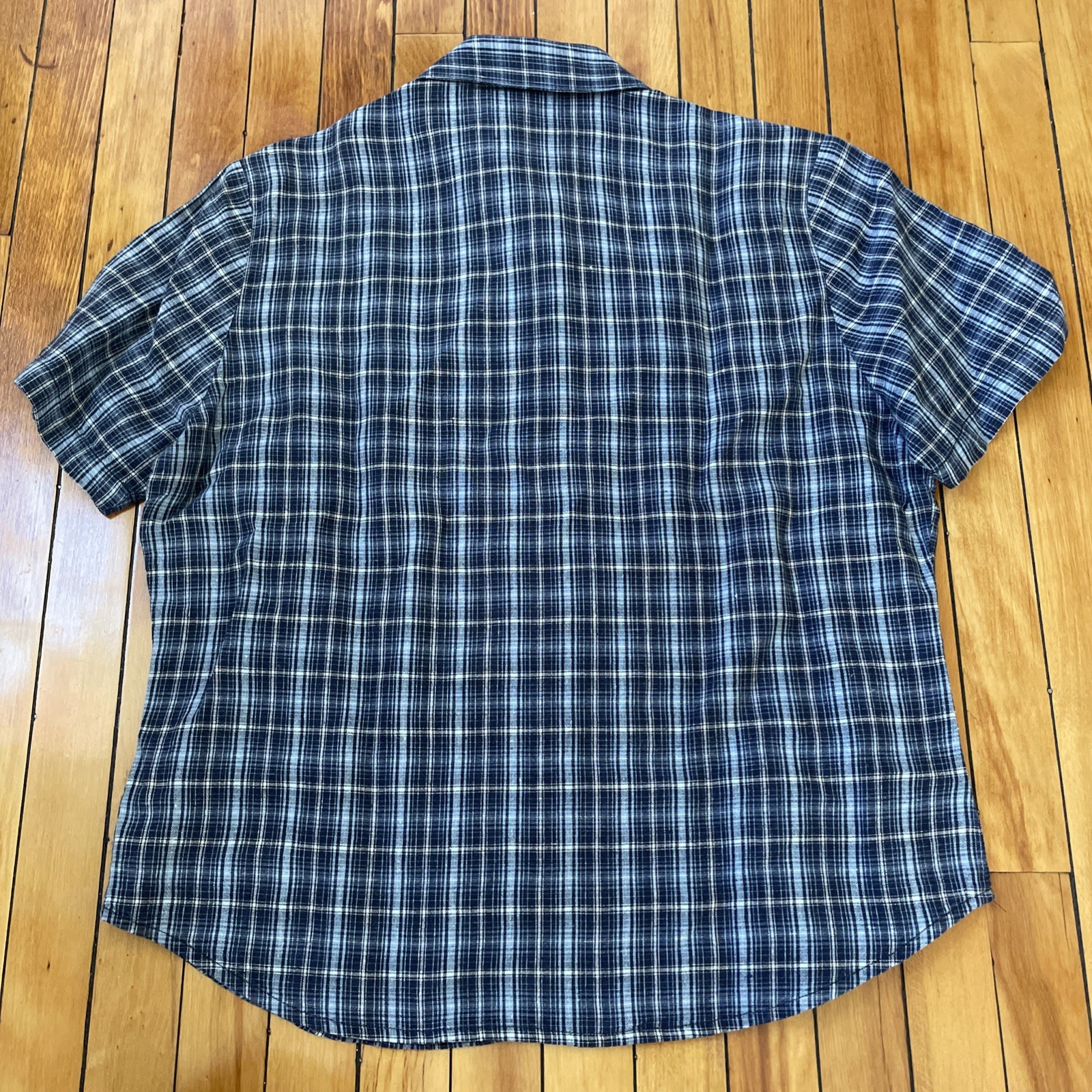 Vintage 90s Y2K Pendleton Blue Plaid 100% Linen Short Sleeve Button Up Womens M