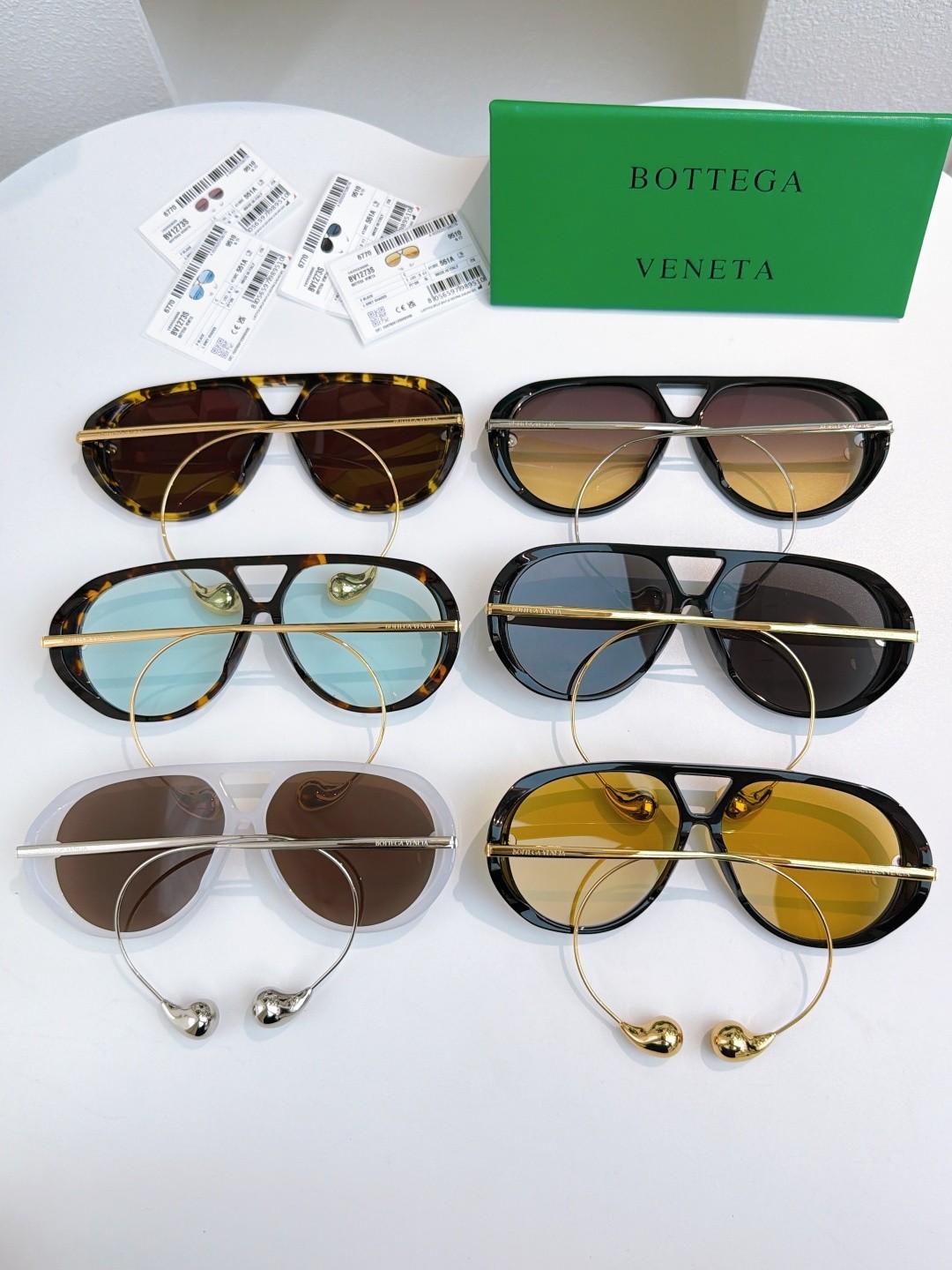 BOTTEGA VENETA BV1273S Black Gold / Smoke Gray Size 180 Sunglasses New w/ Case