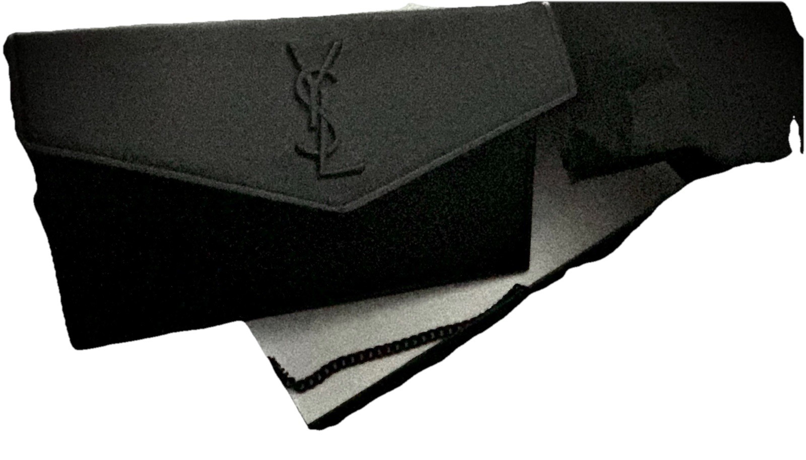 Saint Laurent Black Monogram Zip Clutch Pouch Wrist Strap Inner Pockets Box