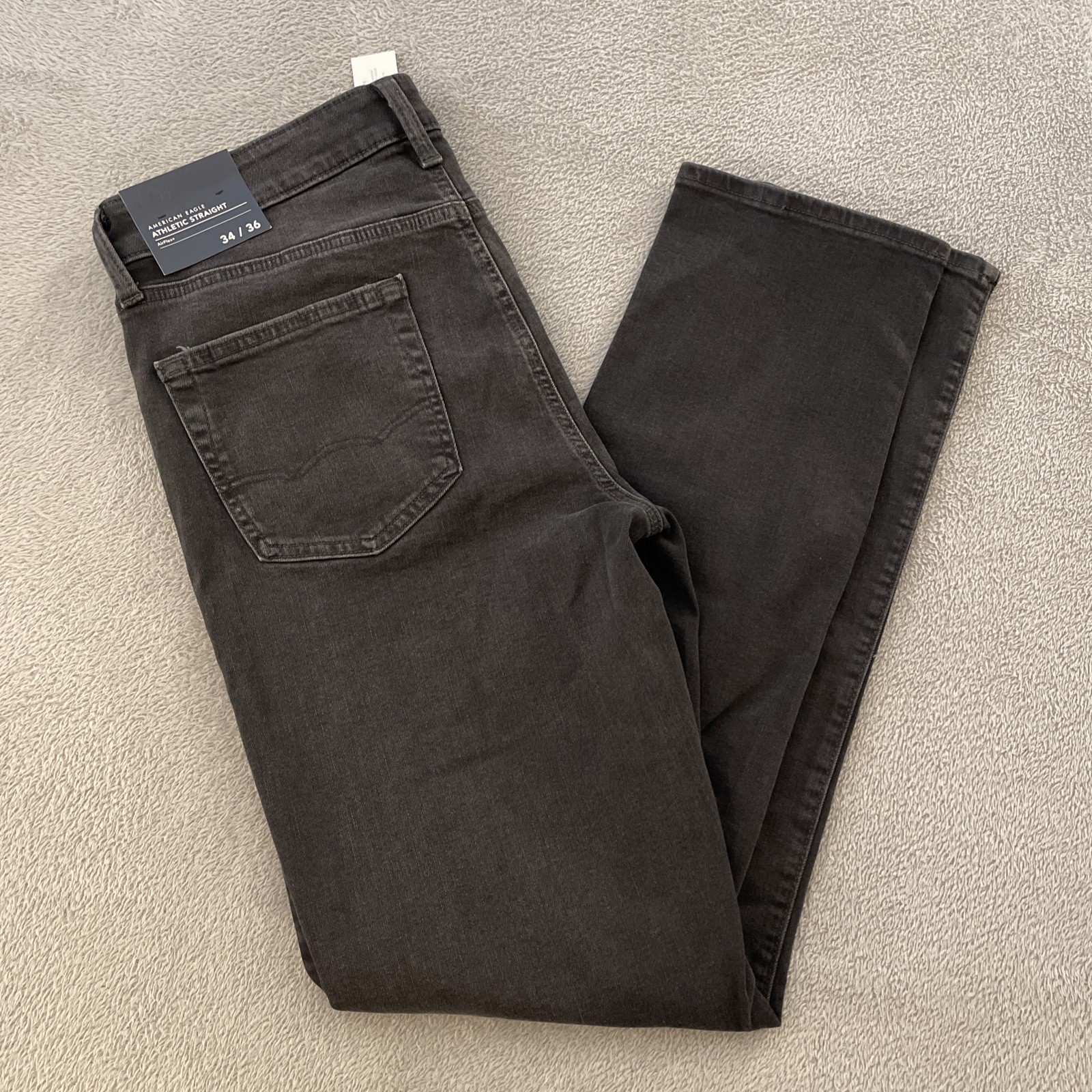 New American Eagle Athletic Straight Jeans Men’s 34×36 Black Airflex Stretch NWT