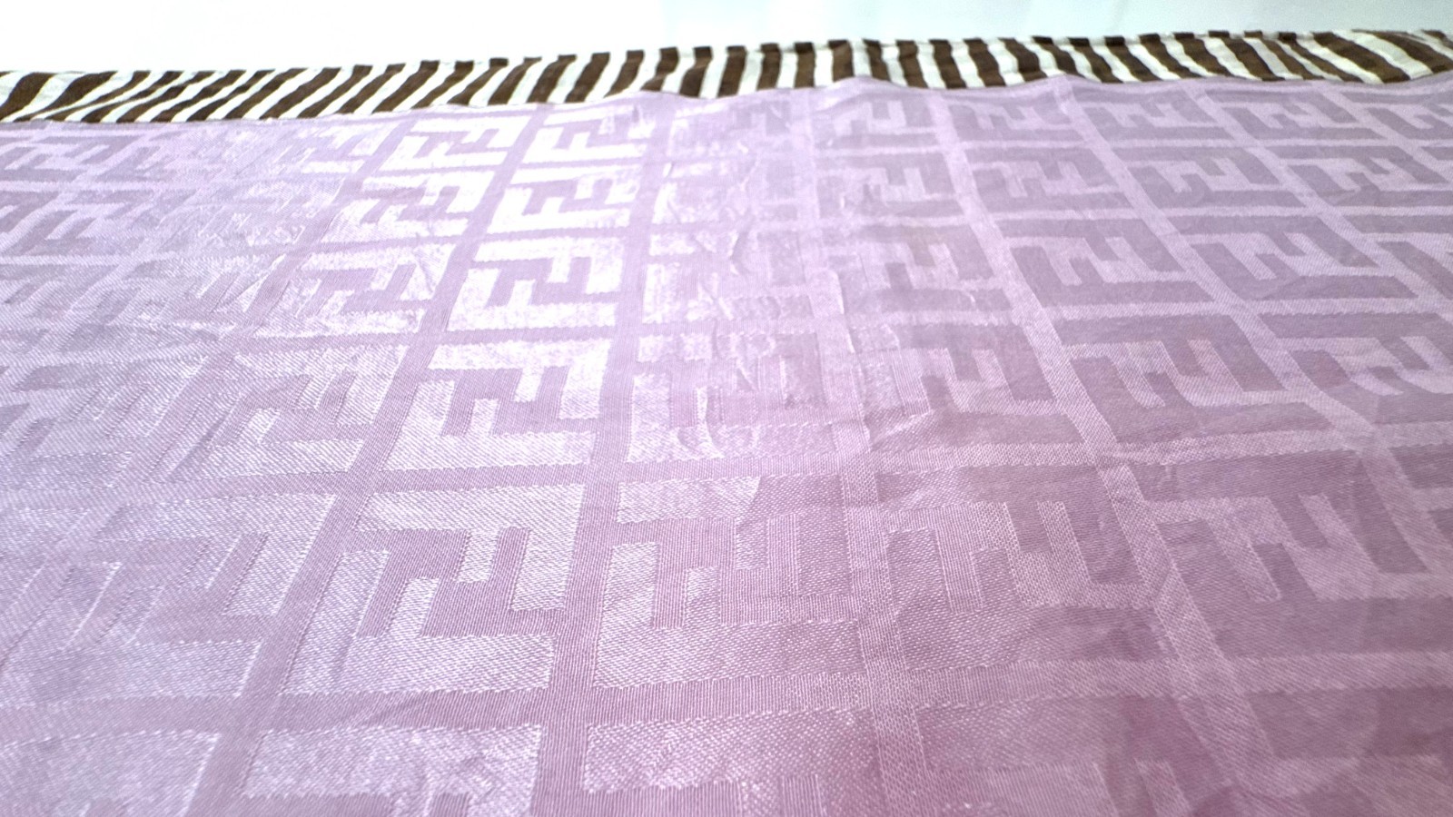 Fendi FF Monogram Pink Brown Striped Square Scarf 57cm Logo Vintage