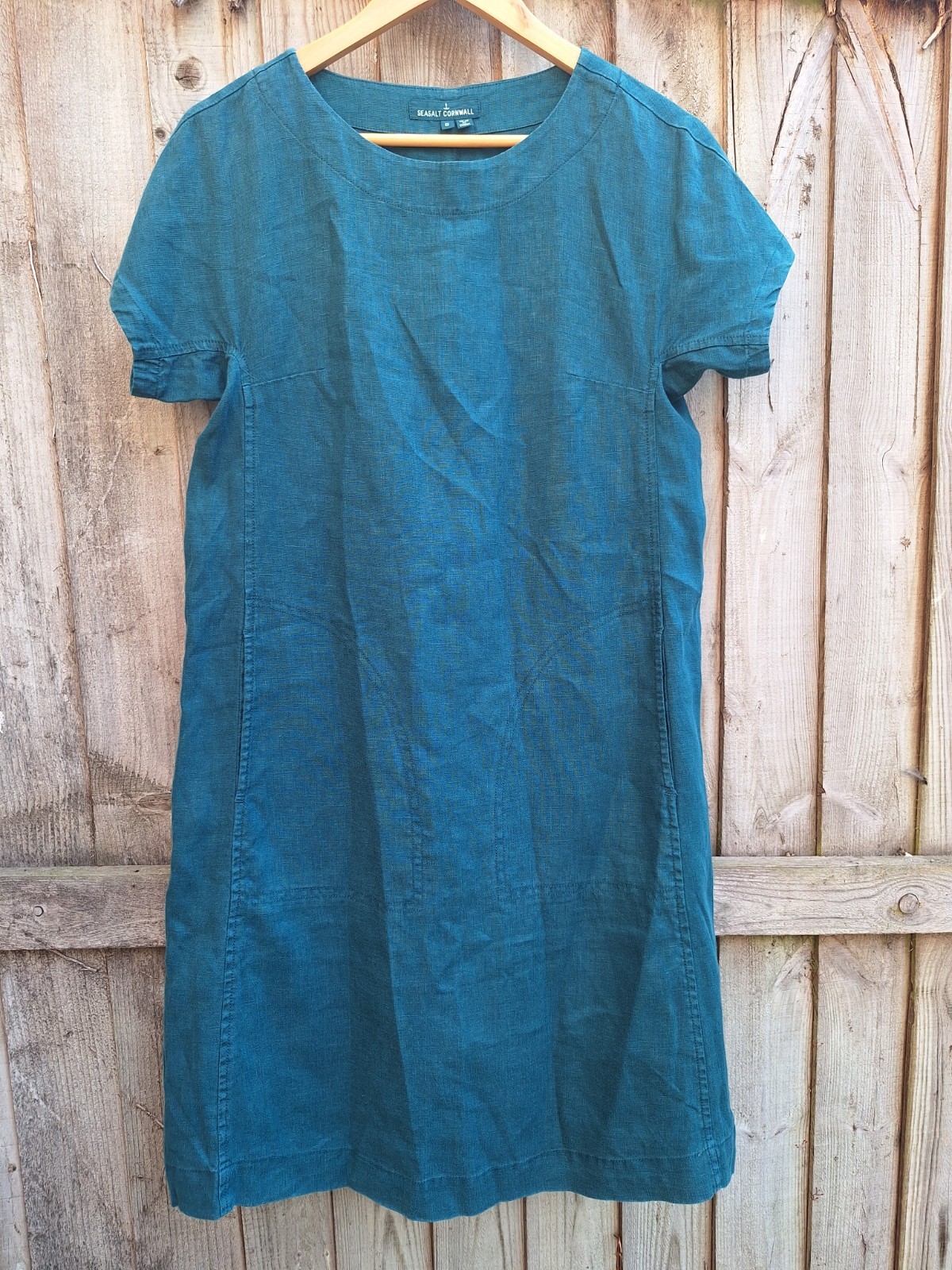 Seasalt Boxy Loose Fit Linen Teal Blue Green Shift Primary Dress UK 8 EU 36 US 4