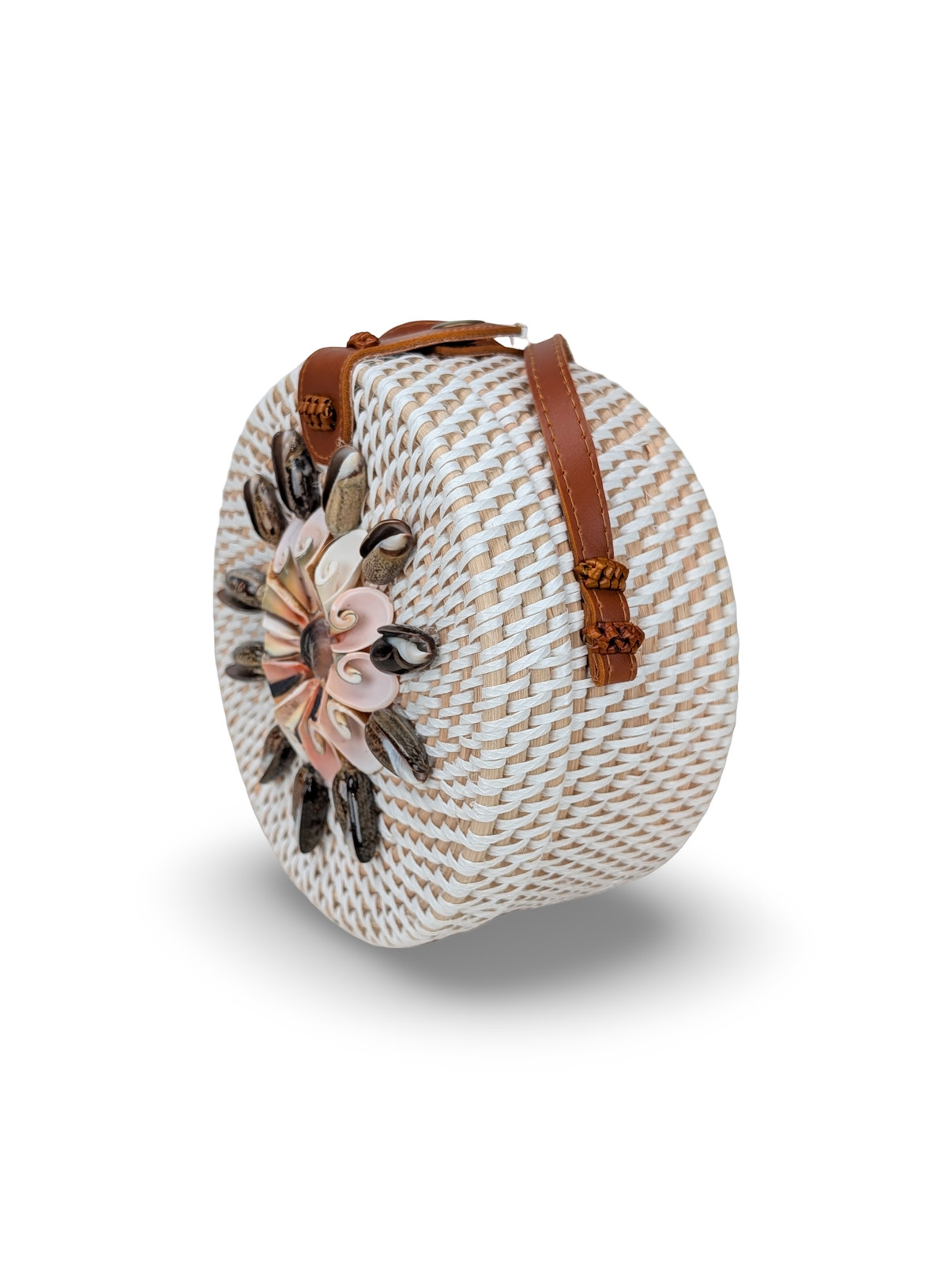 Seashell Floral Bag, Coastal Circle Handbag, Tropical Vacation Purse, Summer Bag