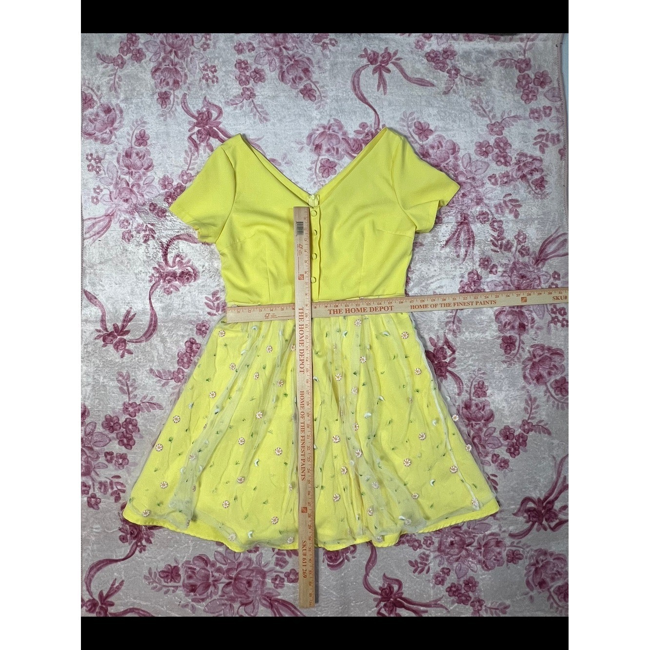 Source Unknown Bright Yellow Embroidered Mini Dress