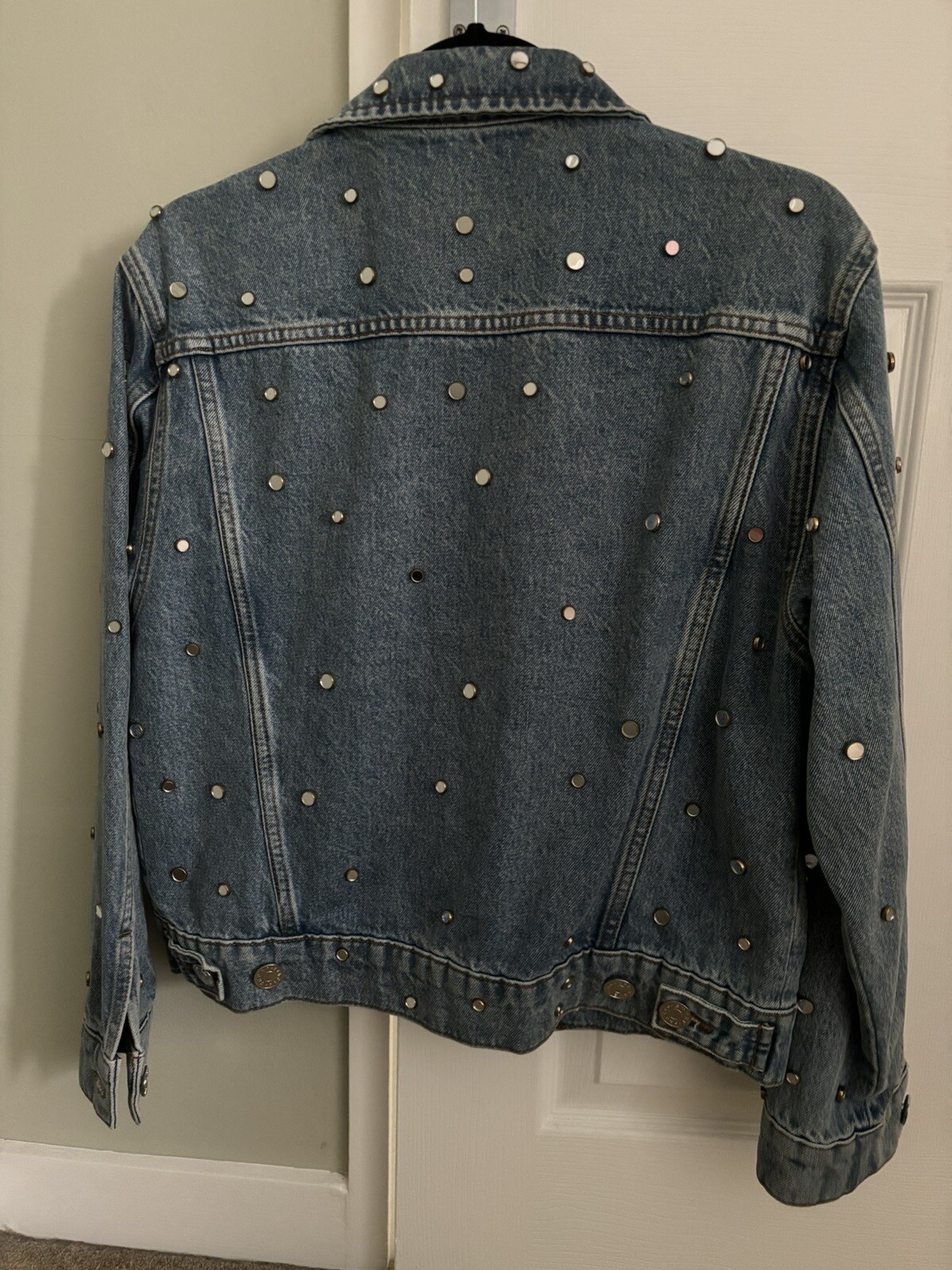 Sandro Paris Blue Denim Jacket With Studded Mirrors- UK 6- Fits UK 6-10 Relaxed