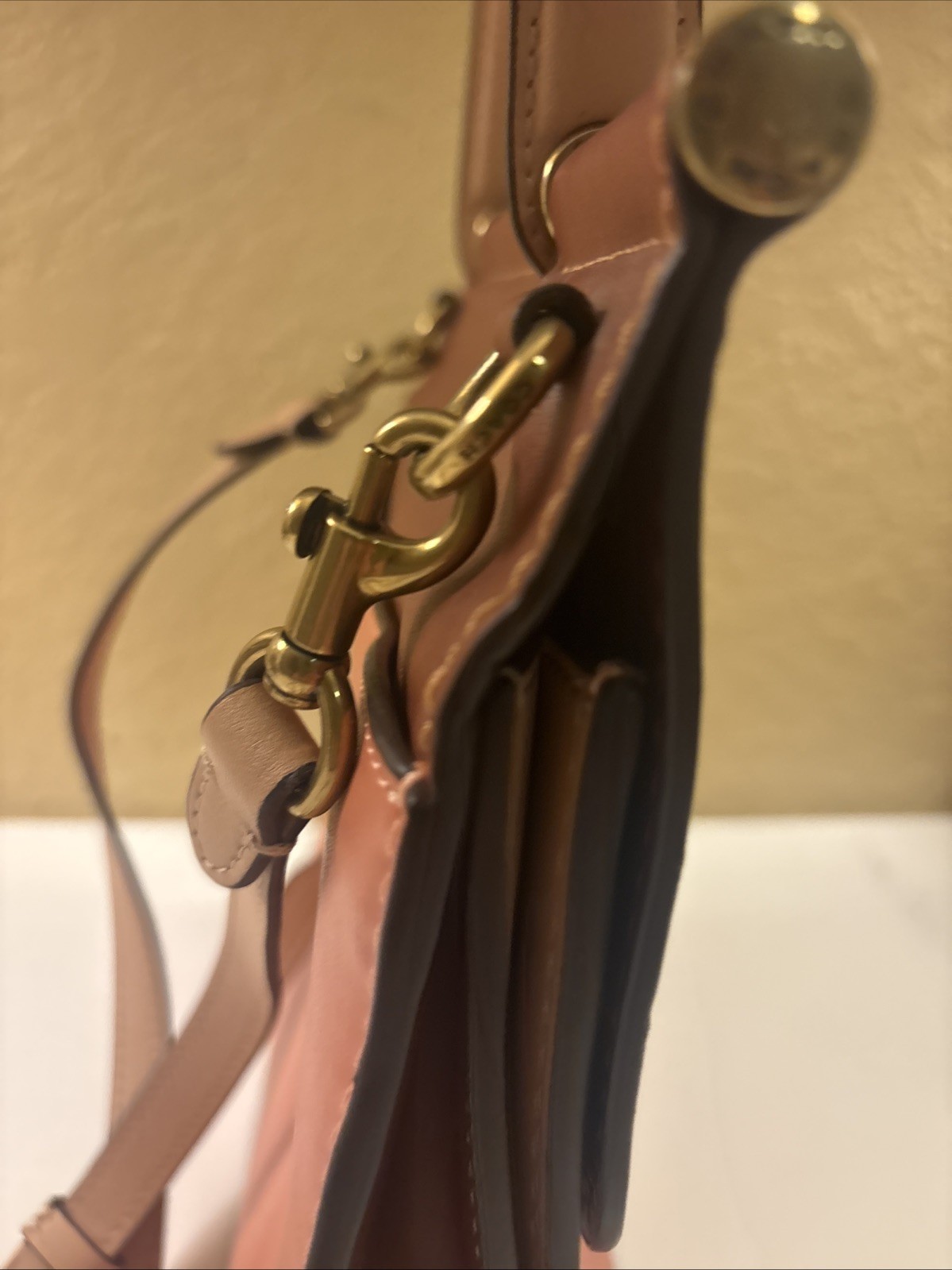 COACH WILLIS 2 Tone Brown LEATHER 2-WAY W HANDLE CROSSBODY BAG 10” Stain (o66