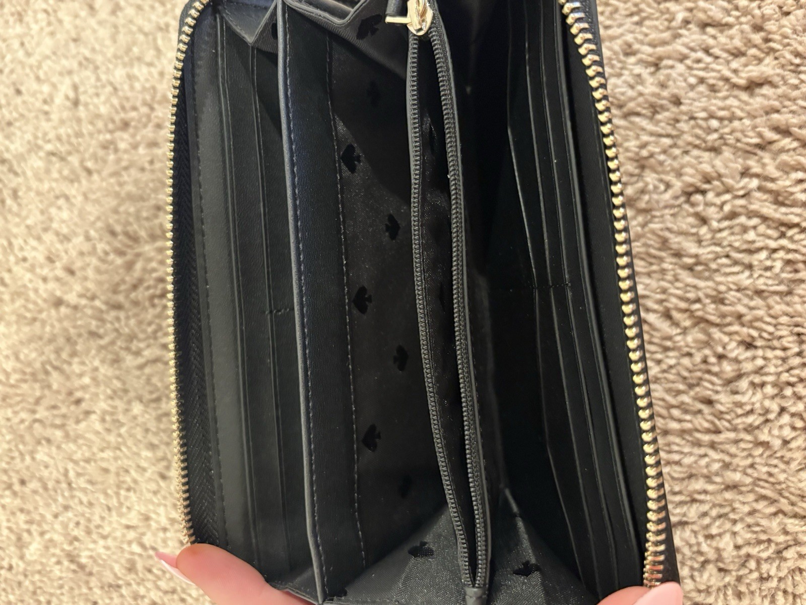 kate spade new york Women’s Zip-Around Wallet Colorblock Black Beige Logo