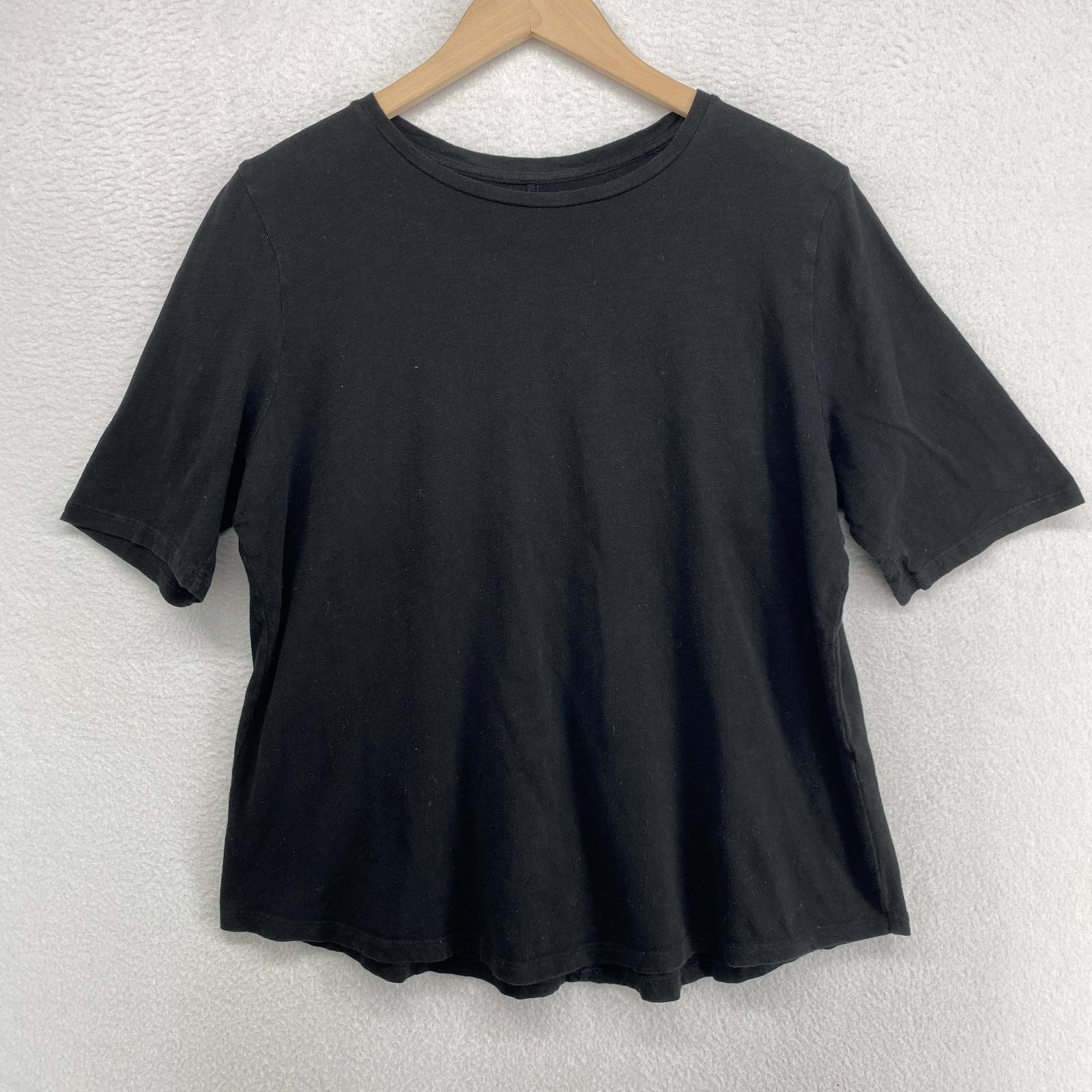 EILEEN FISHER Top L Slub Jersey Organic Cotton Crew Neck Short Sleeve Black