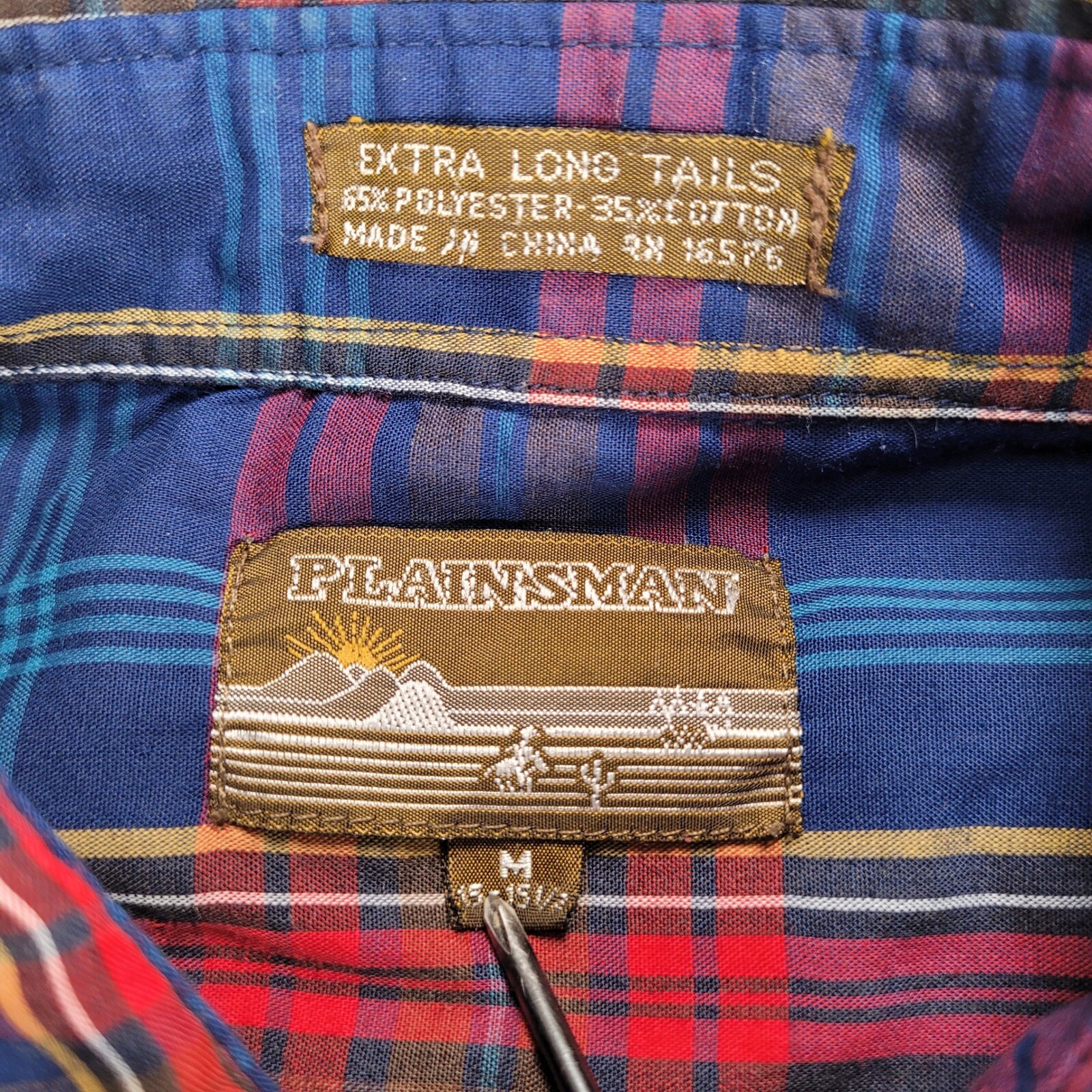 Plainsman Extra Long Tails Plaid Western Shirt Long Sleeve Snap Up Cowboy Sz Med