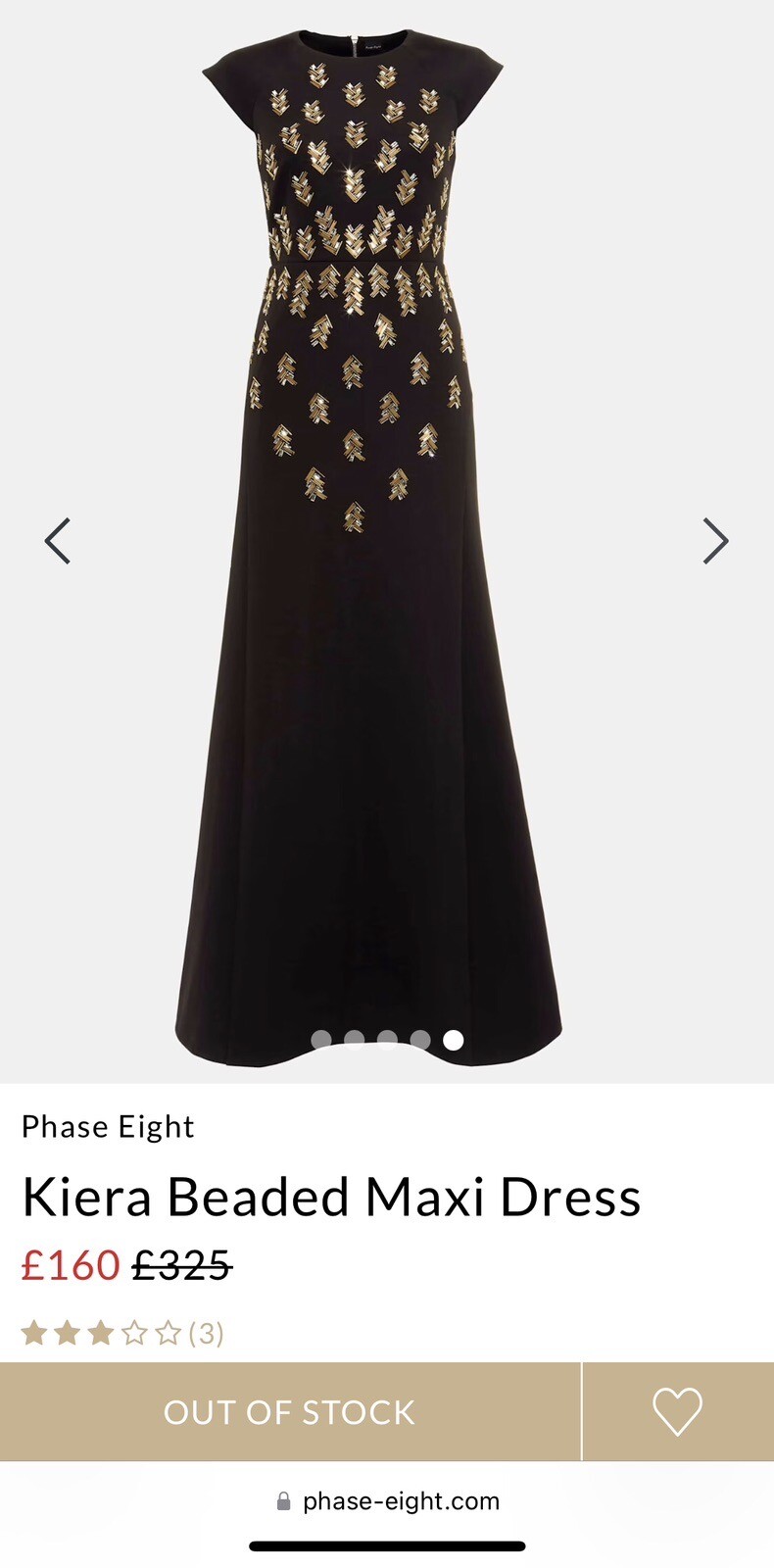 £325 Phase Eight “Kiera” Beaded Maxi Dress Black Gold Beading Size 8 10