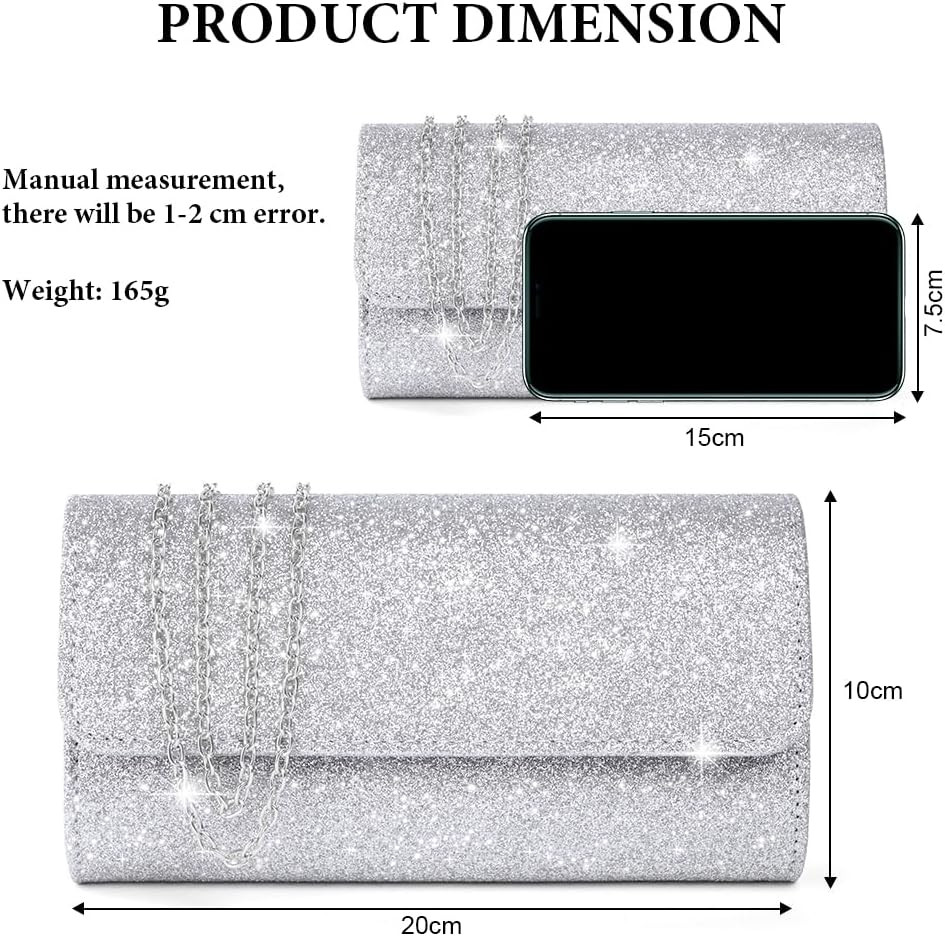 Silver Rhinestone Evening Clutch Bag Wedding Party Envelope Handbag with Chain