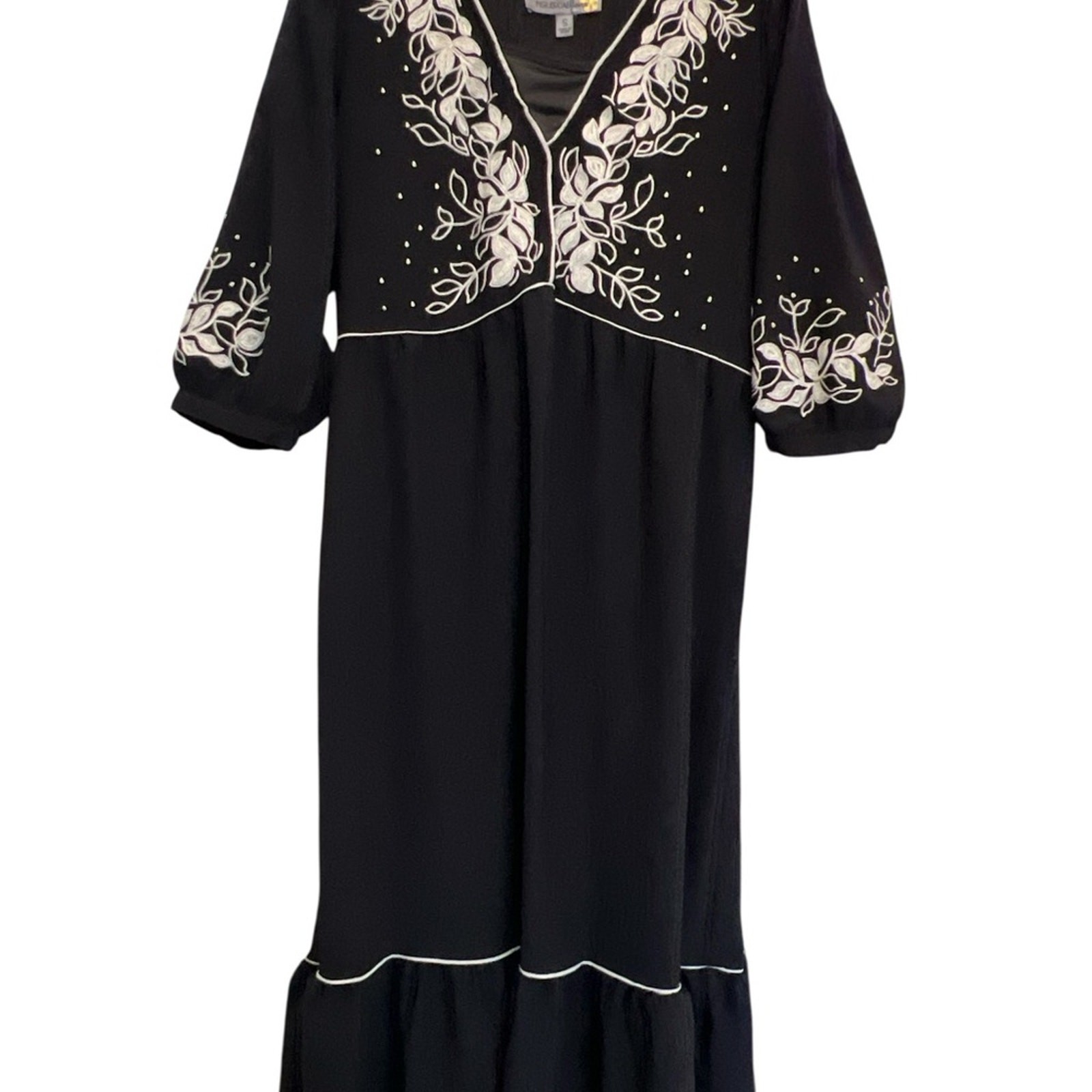Figueroa & Flower Embroidered Boho Midi Dress Black Size Small