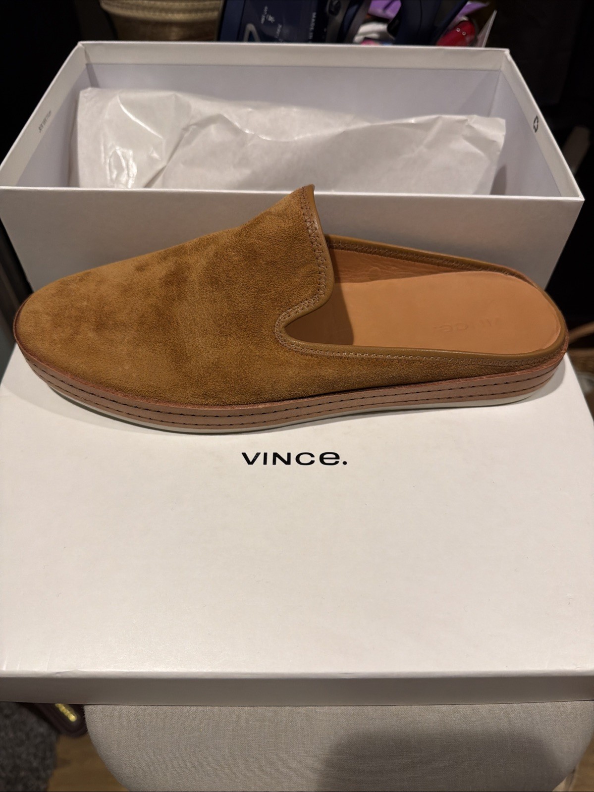 NIB Vince Canella Tan Suede Mule Slip On shoes NIB Size 9.5 Brand New