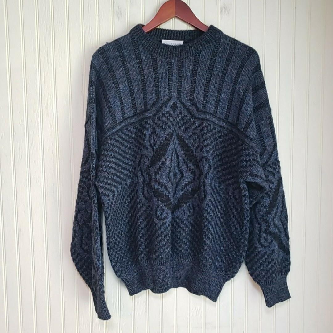 Raleighs Sweater Mens Large Blue Wool Acrylic Crewneck Knit Pullover Made Italy