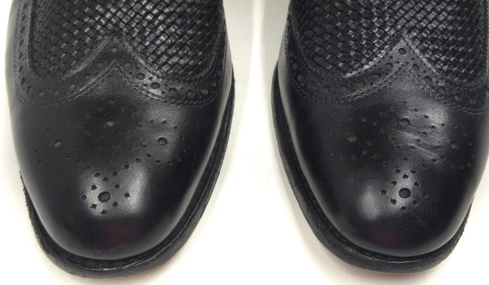ALLEN EDMONDS Leiden Woven Wingtip Oxfords 11.5 E Black Basket Weave +shoe trees