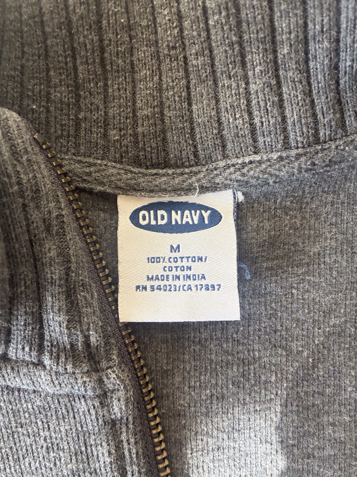 Old Navy Men’s Full Zip Sweater Black Gray Cotton Stand Collar Size M