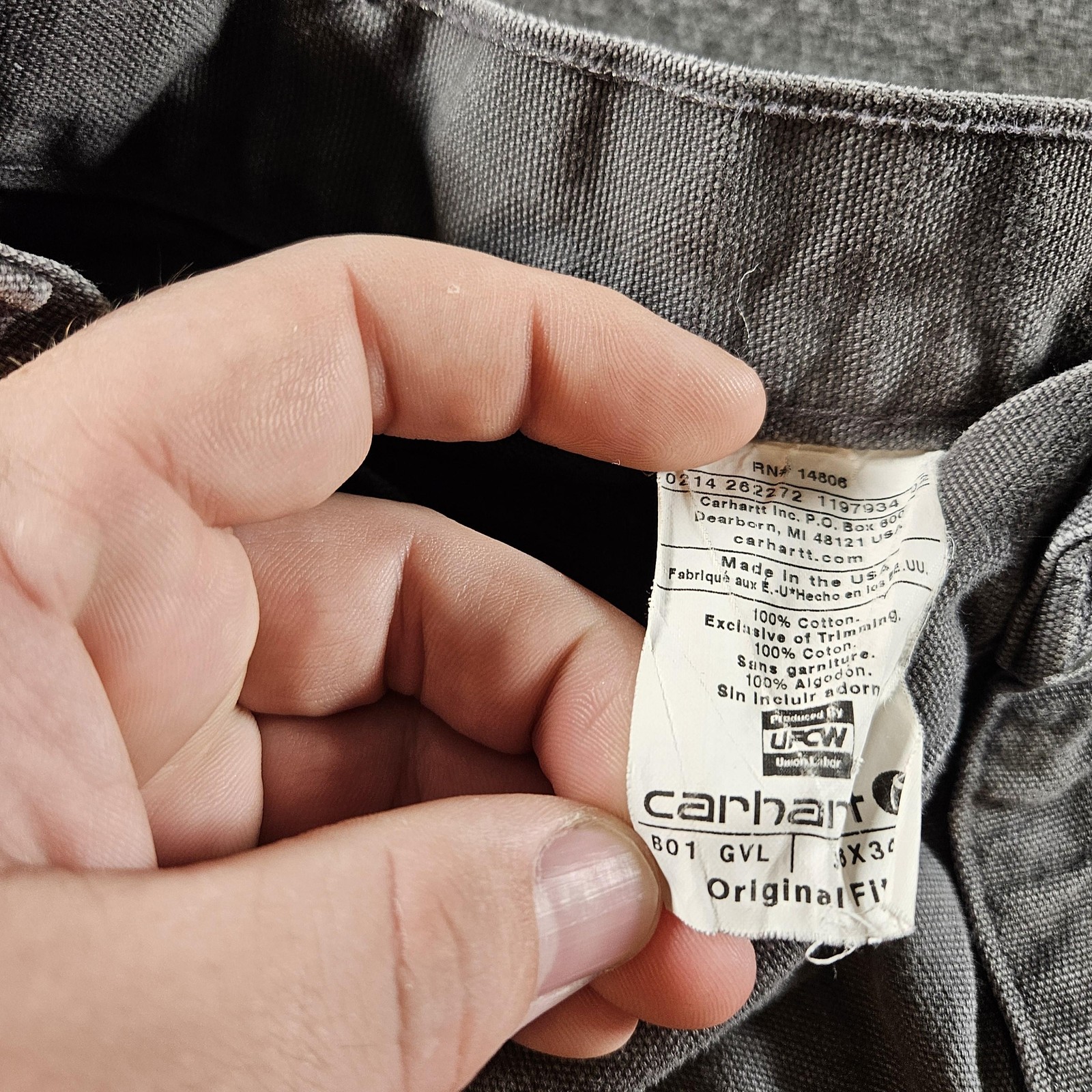 Carhartt Pants Mens 36×34 Gray Canvas Double Knee Carpenter B01 GVL Made USA