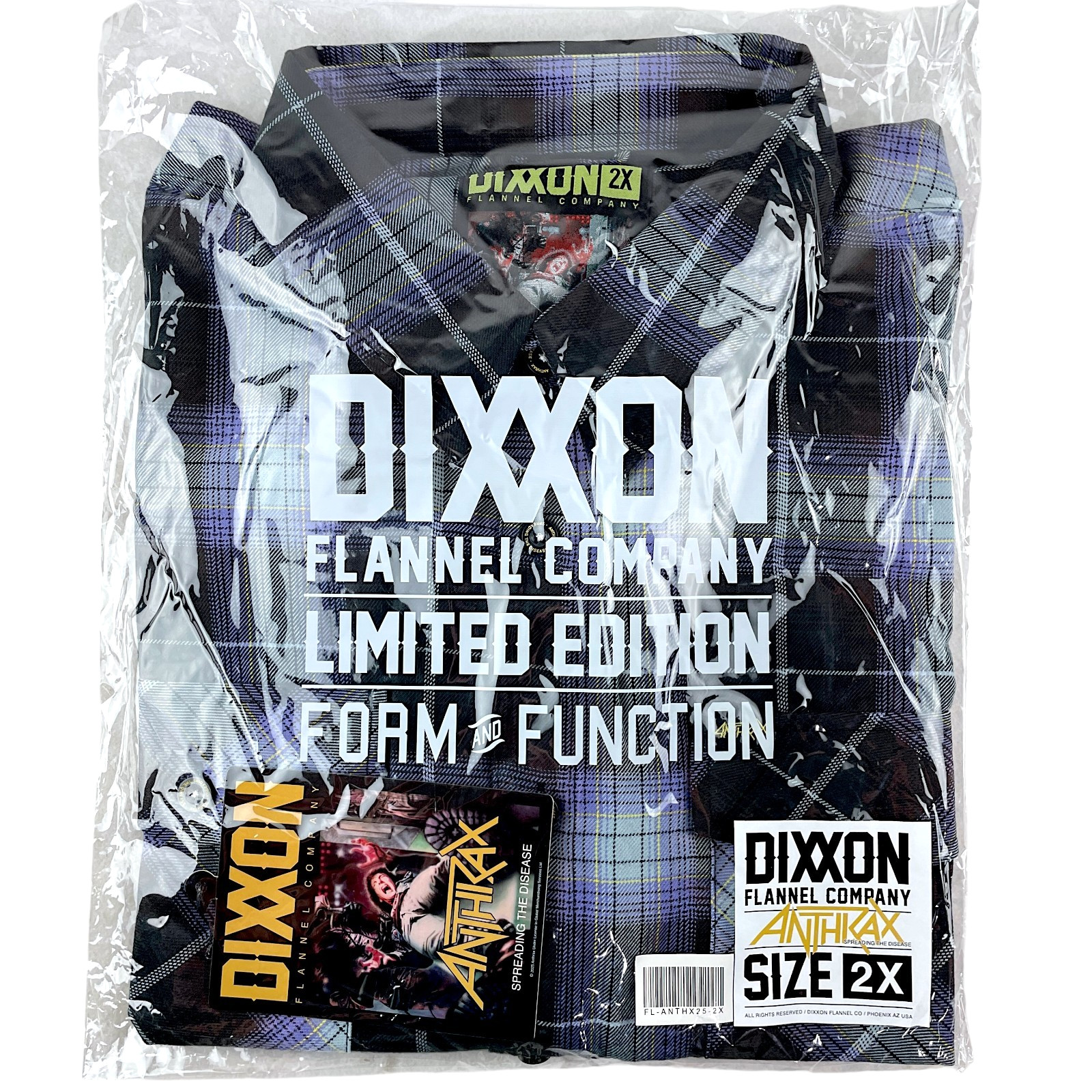 Dixxon Flannel x Anthrax Spreading the Disease Men’s 2XL XXL Plaid Button Shirt