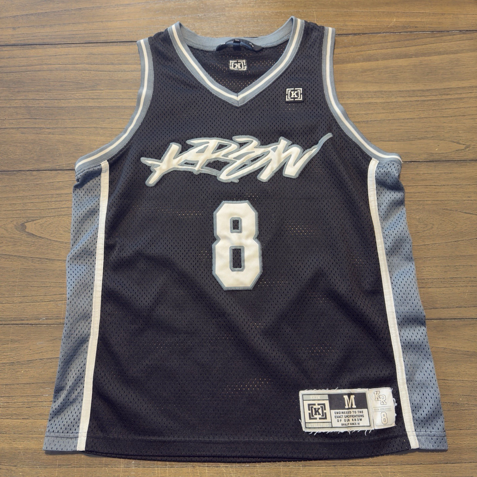 Vintage Krew Jersey Mens Medium Black Grey KR3W Skateboarding Basketball 8 Y2K