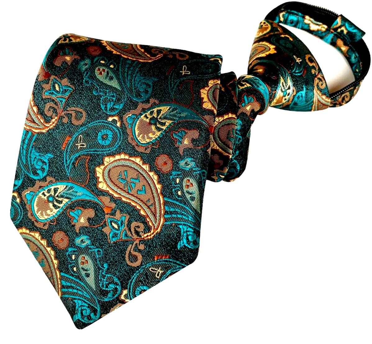 New Classic Paisley Brown Blue Silk Adjustable Zipper Pre-tied Men’s Necktie Tie