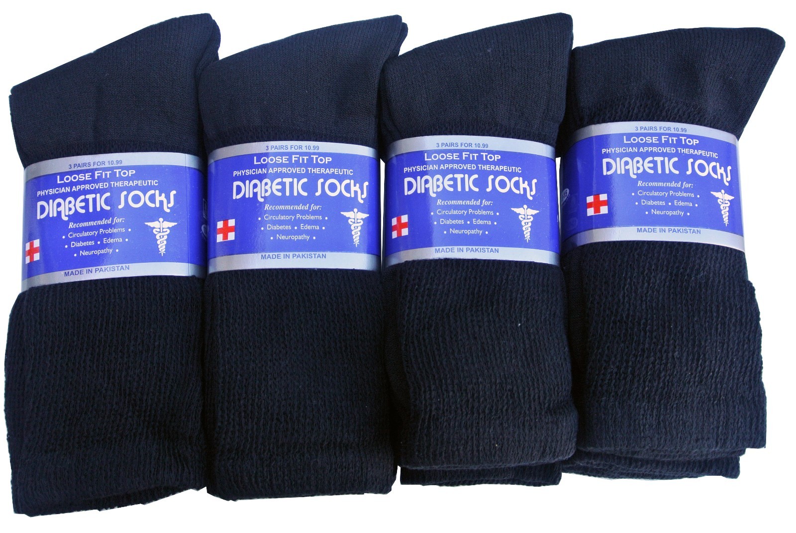 Black CREW Diabetic SOCKS ” LOOSE FIT TOP ” NEW Size up to 13-15