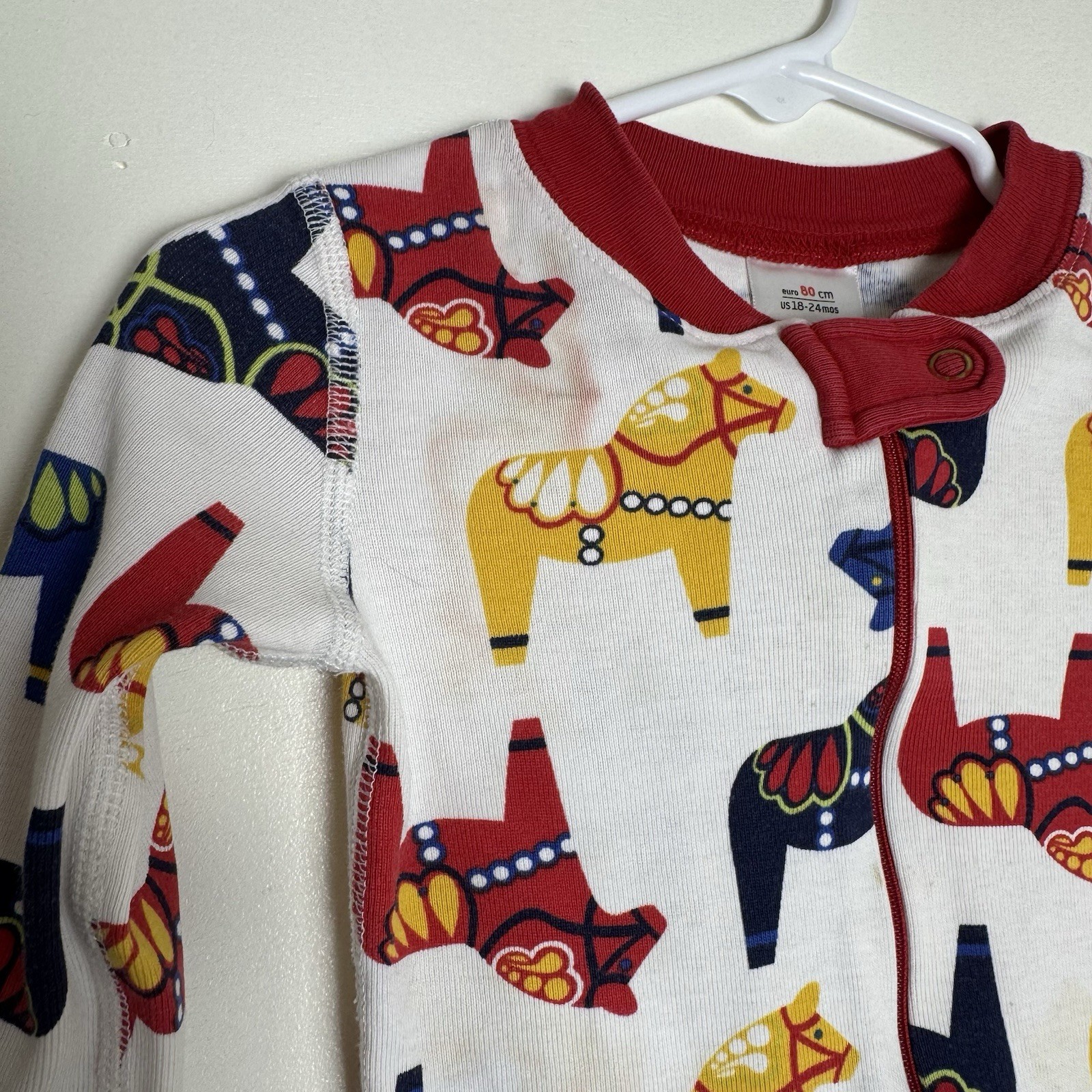 Hanna Andersson 1 Piece Pajama Sleeper Zipper Horse Print 80cm 12-18 Months