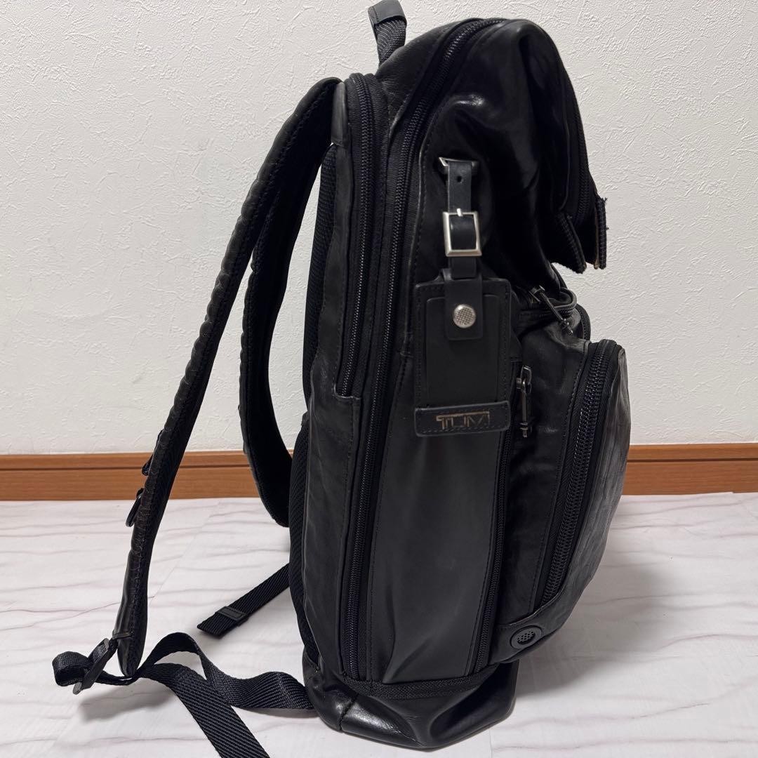TUMI Bravo London Roll Top All Leather Backpack Black