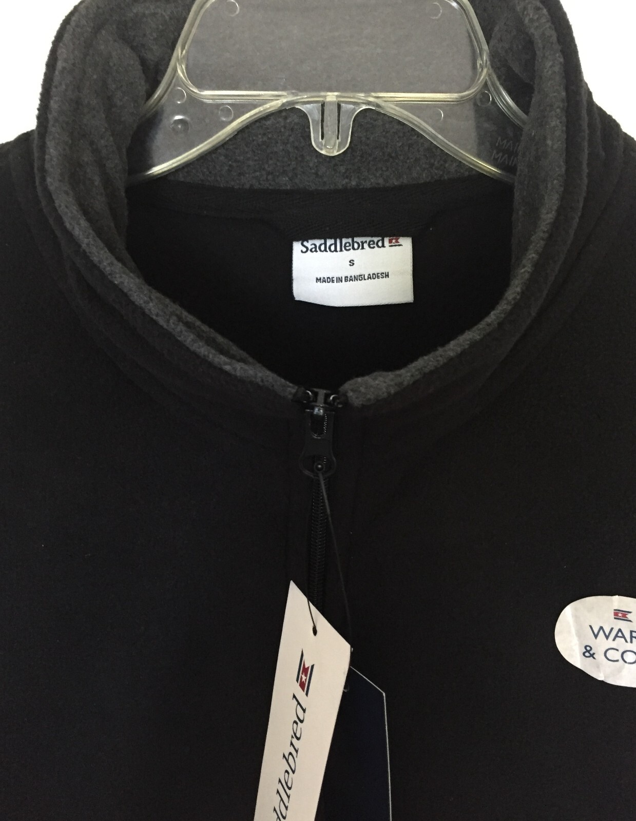 Pullover Fleece Saddlebred Small LS Black Gray Collar Solid Mens NWT New