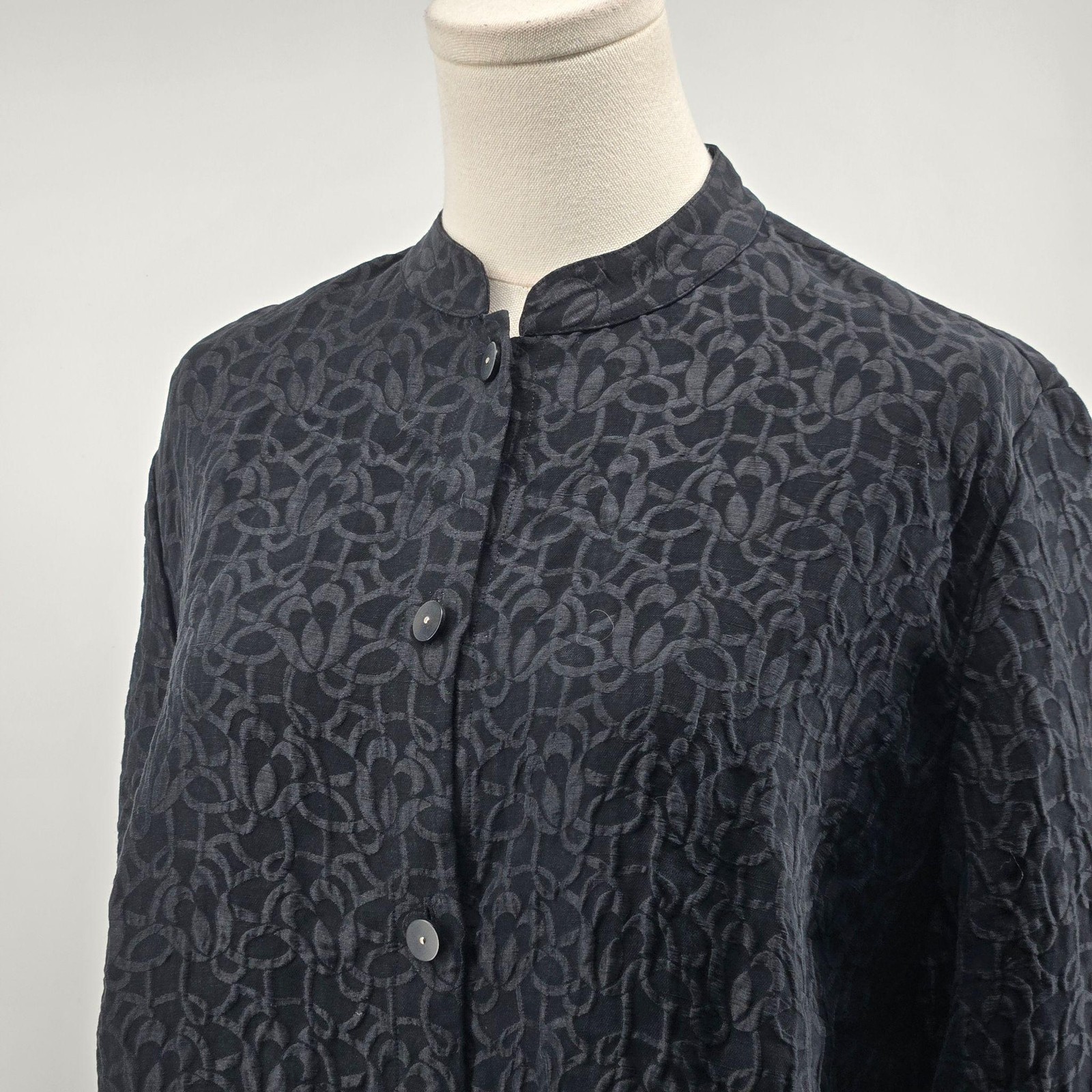 Kate Hill Jacket Womens 14W Black Silk Blend Crepe Collared Button Relaxed