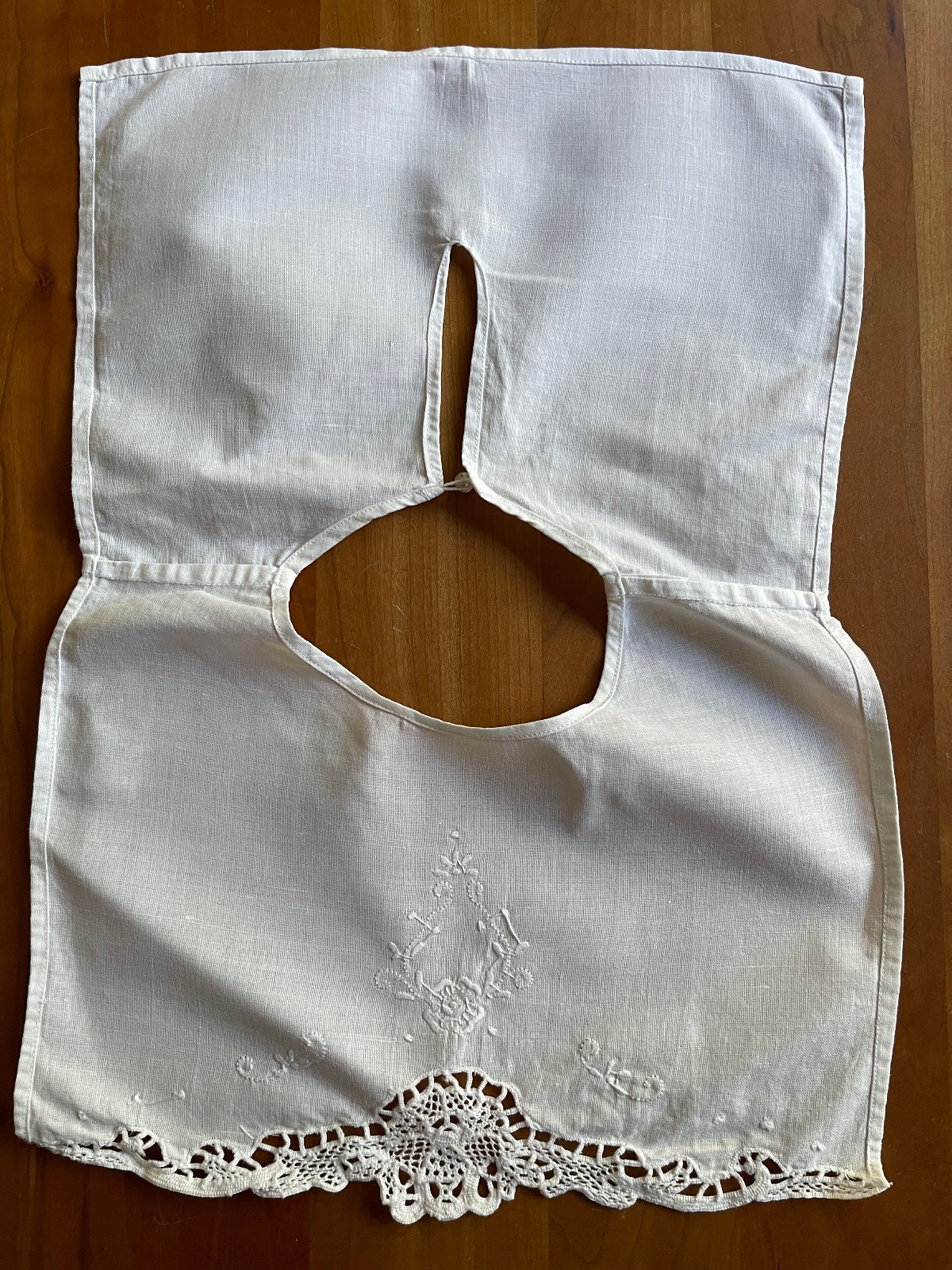 Vintage Linen Collar Pearl Button Closure Embroidery Tatting Handmade? 13×18