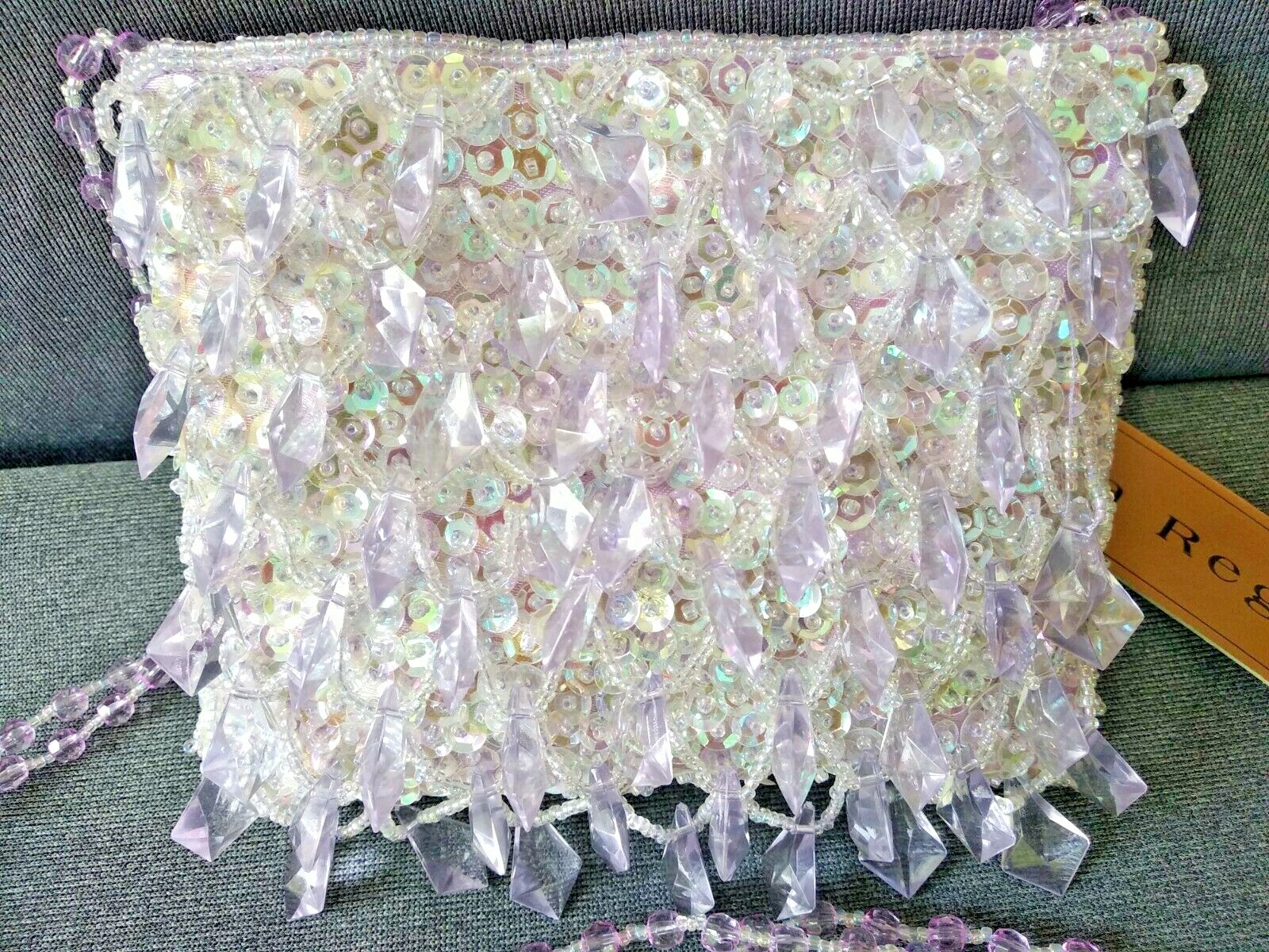 La Regale Retro Purple/Lavender Beaded Purse – 22.75″ Beaded Strap – Vintage