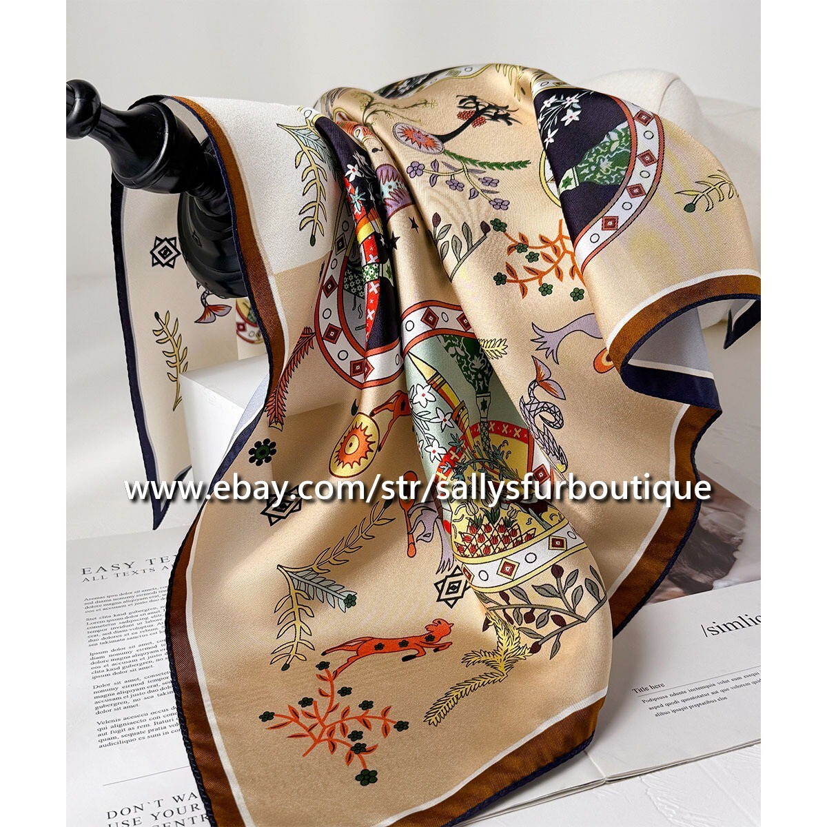 Boutique 14 Momme Twill Silk Vintage Print Double Face Necktie Scarf 26″