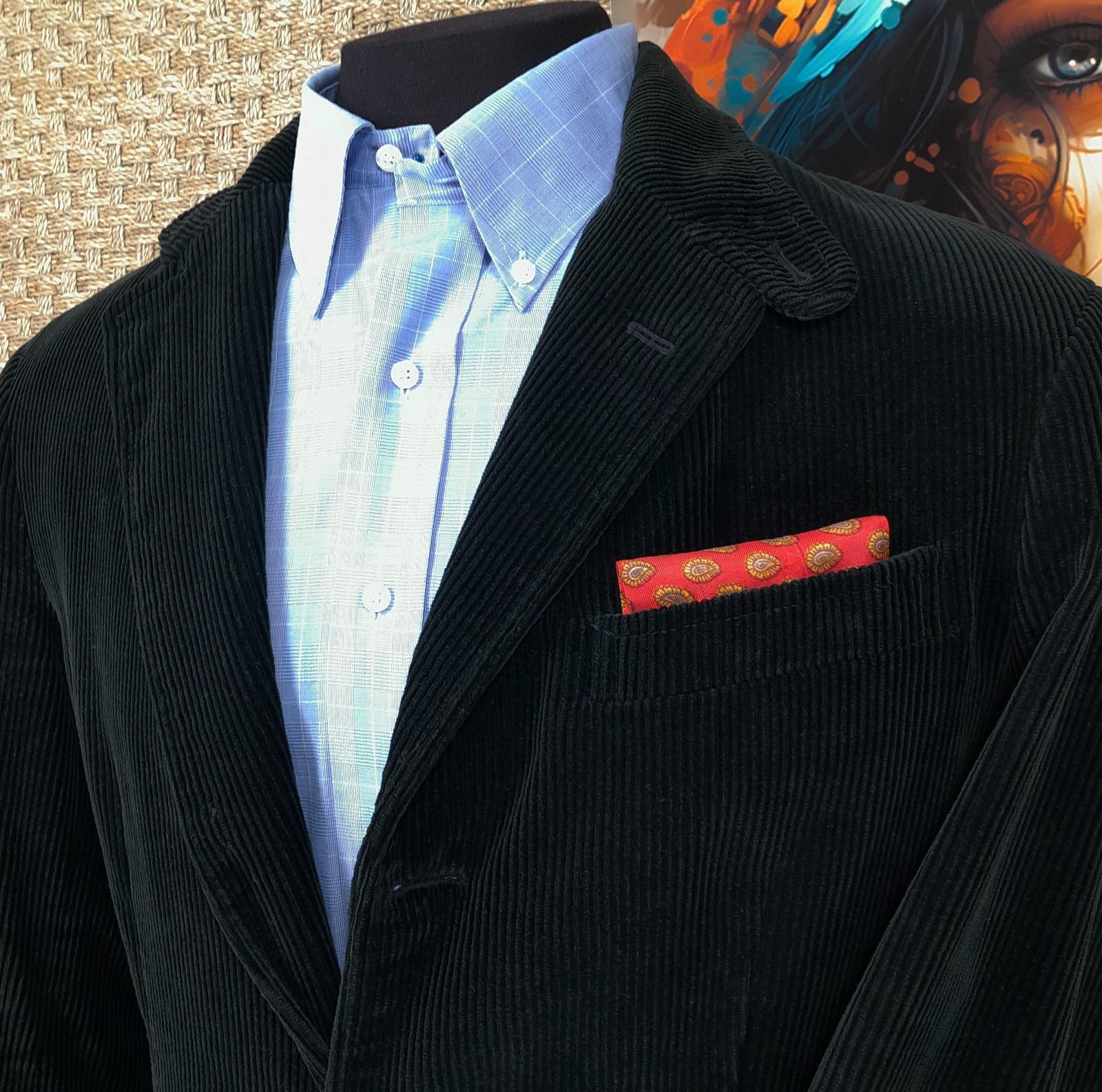 Ralph Lauren POLO Size 44 R BELTED NORFOLK JACKET Black Corduroy Leather Buttons