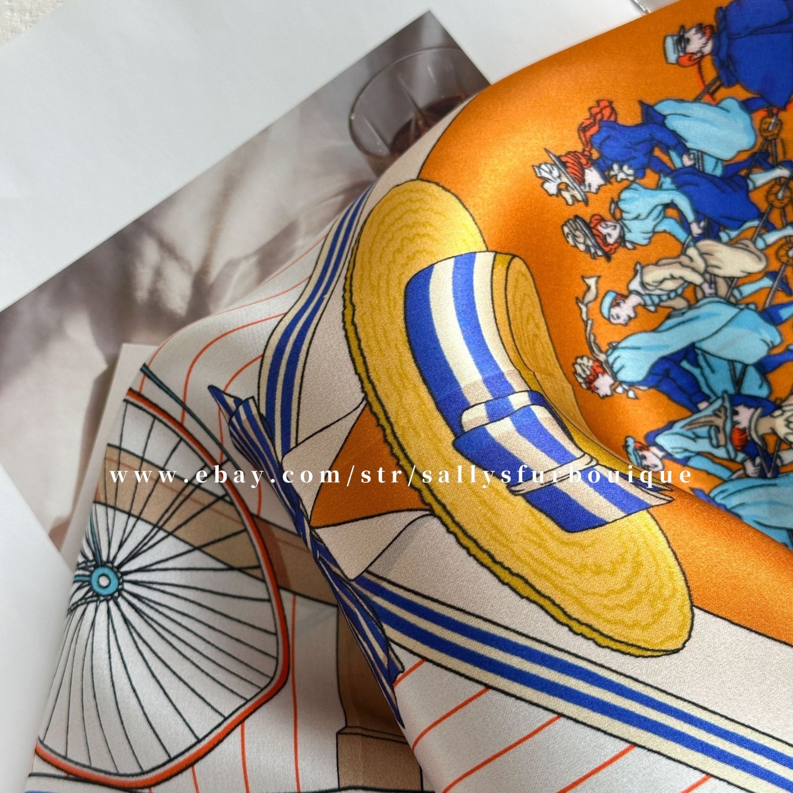 100% Satin Silk Bandanna Bicycle Print Necktie Collar Scarf 65cm Orange