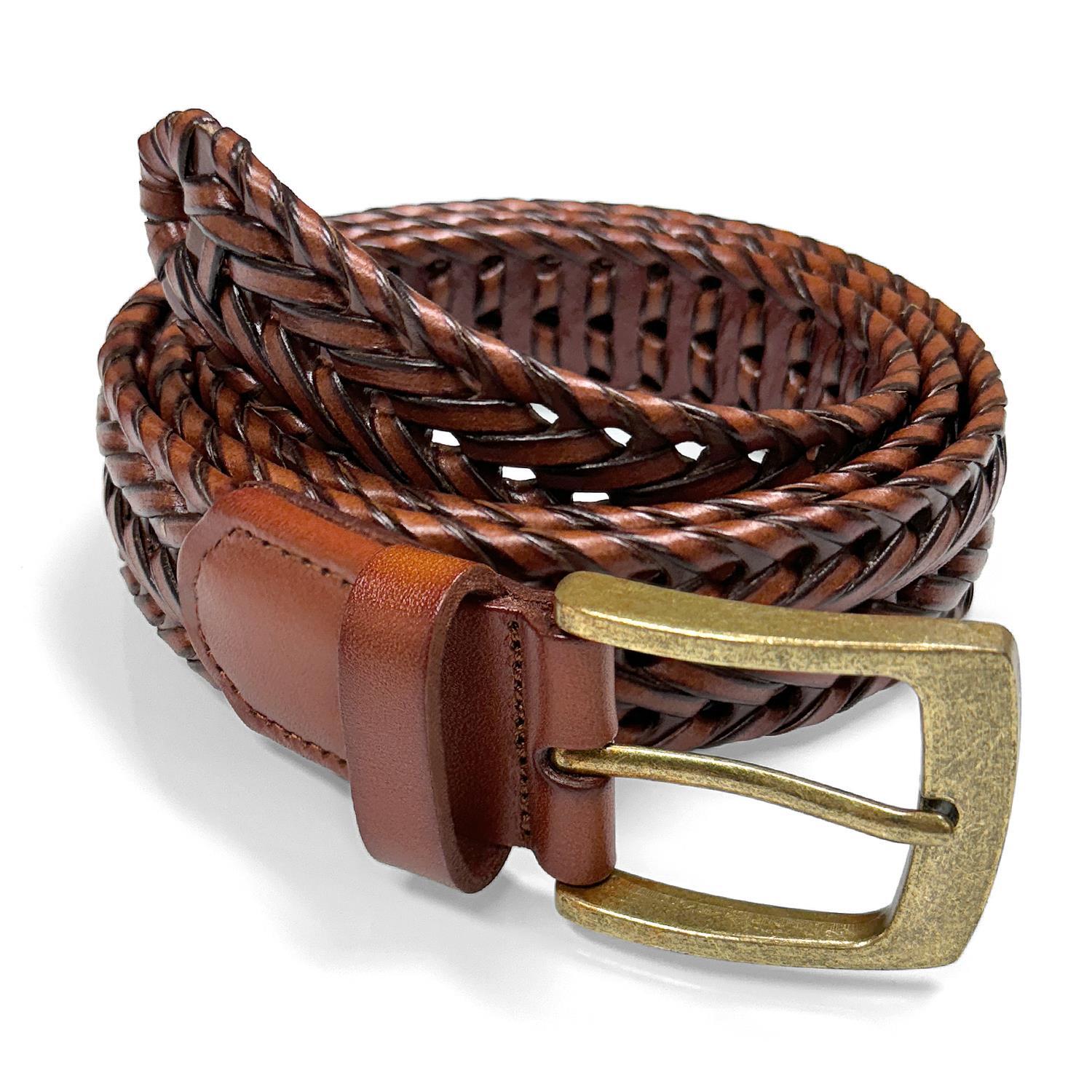 Men’s Braided Belt Genuine Leather Woven Casual Dress Belt 1-3/8″(35mm) Wide