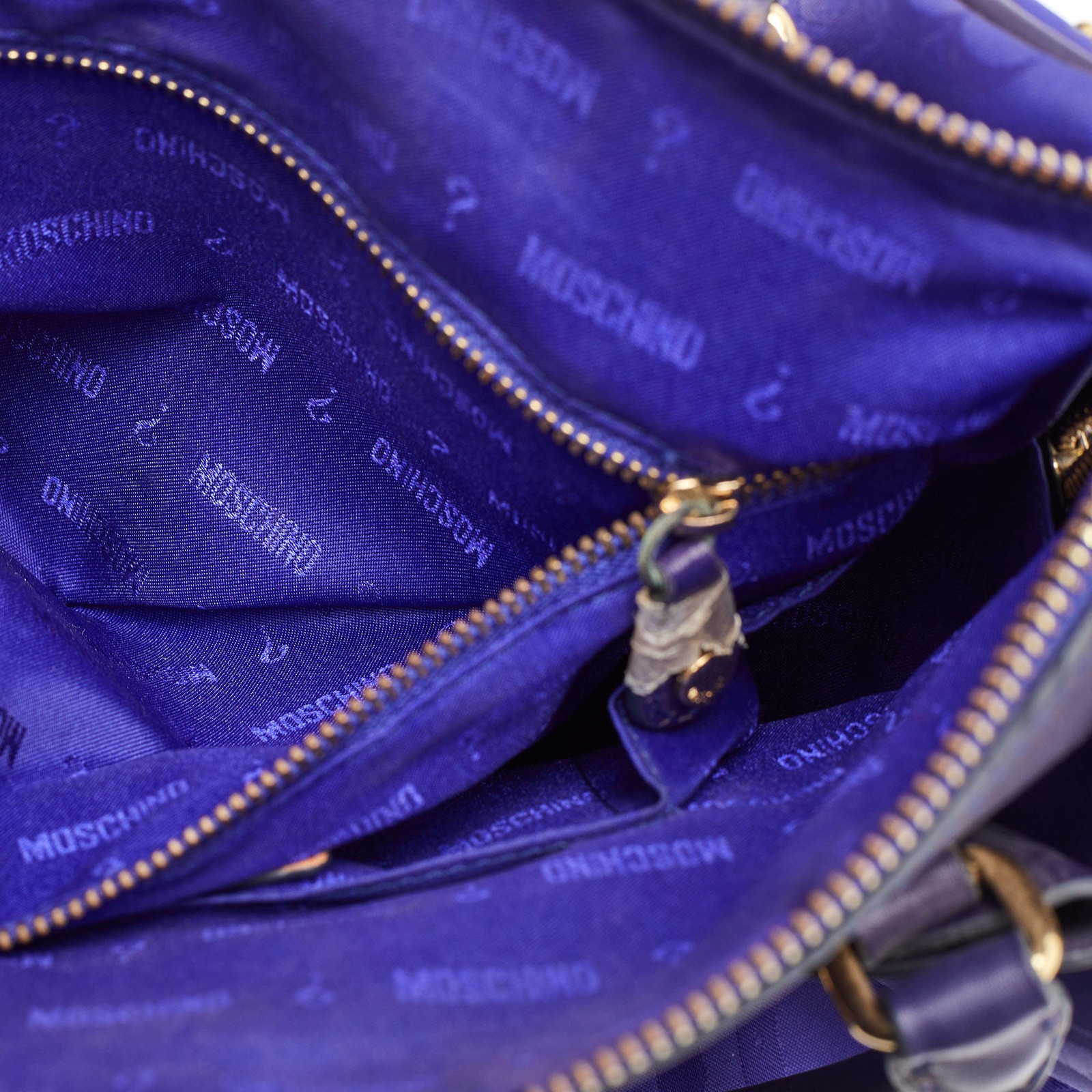 Moschino Redwall Medium Blue Nylon and Leather Satchel