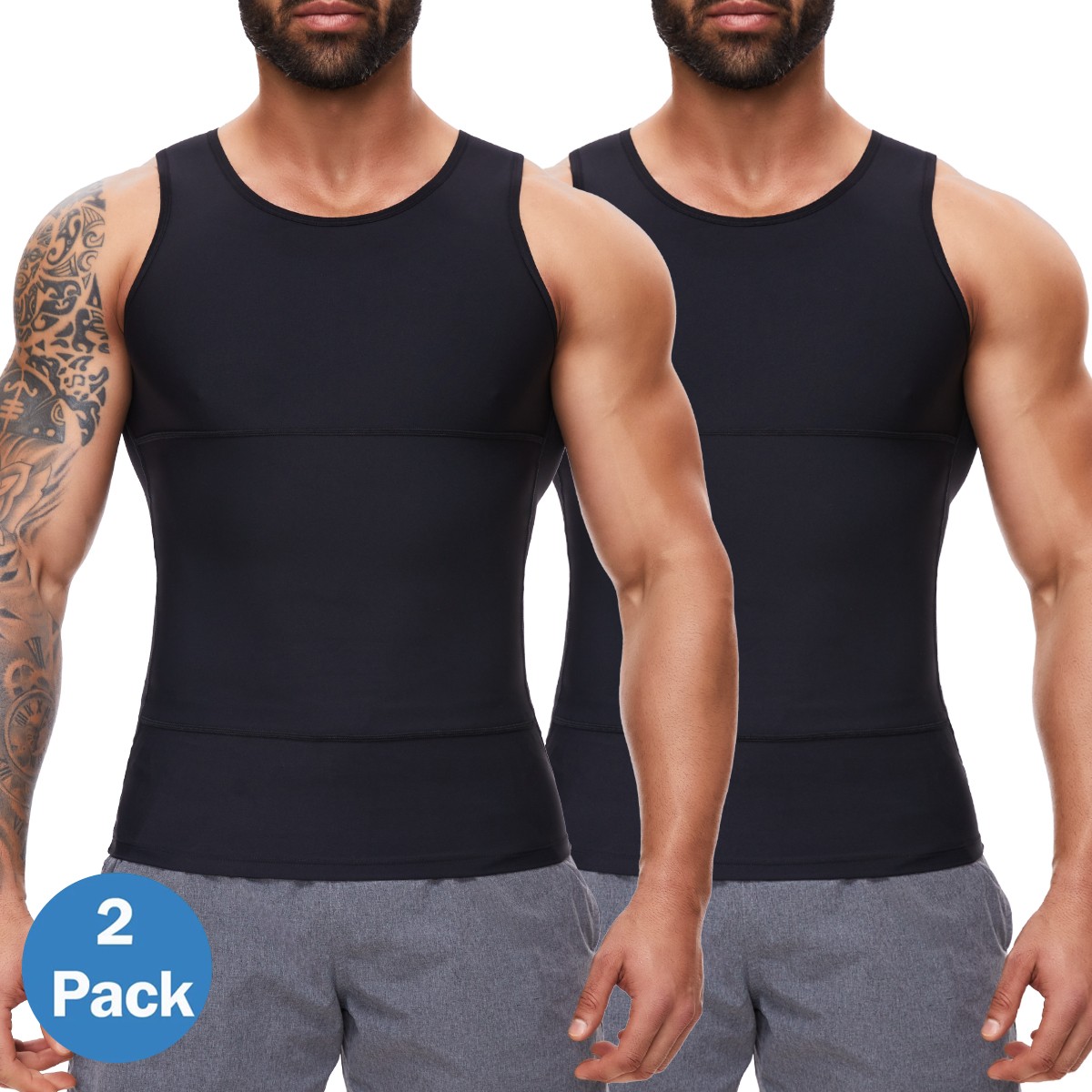 2 Pack Men Compression Slim Tummy Control Body Shaper Vest Tank Top Shapewear