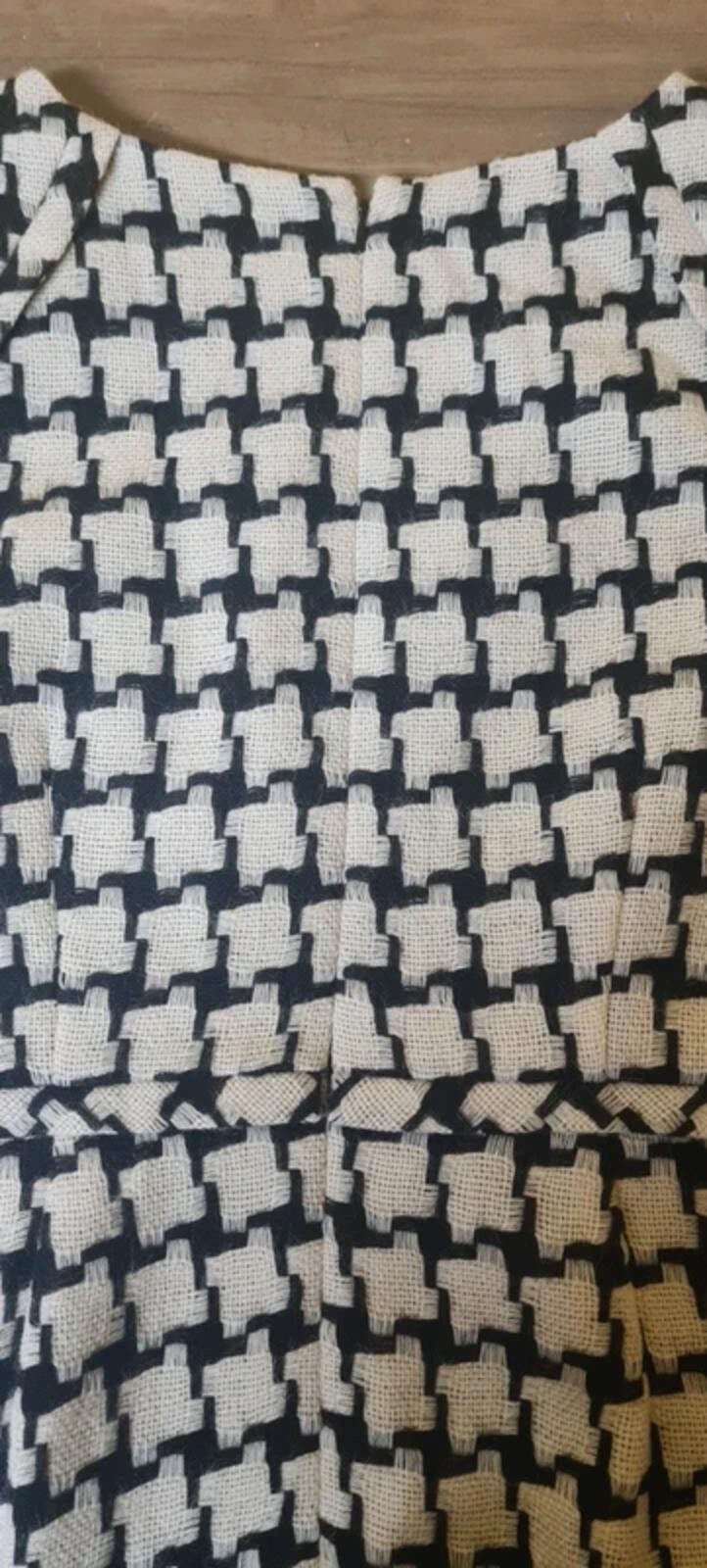 Hobbs Cream And Black Wool Tweed Shift Smart Evening Day Dress preppy