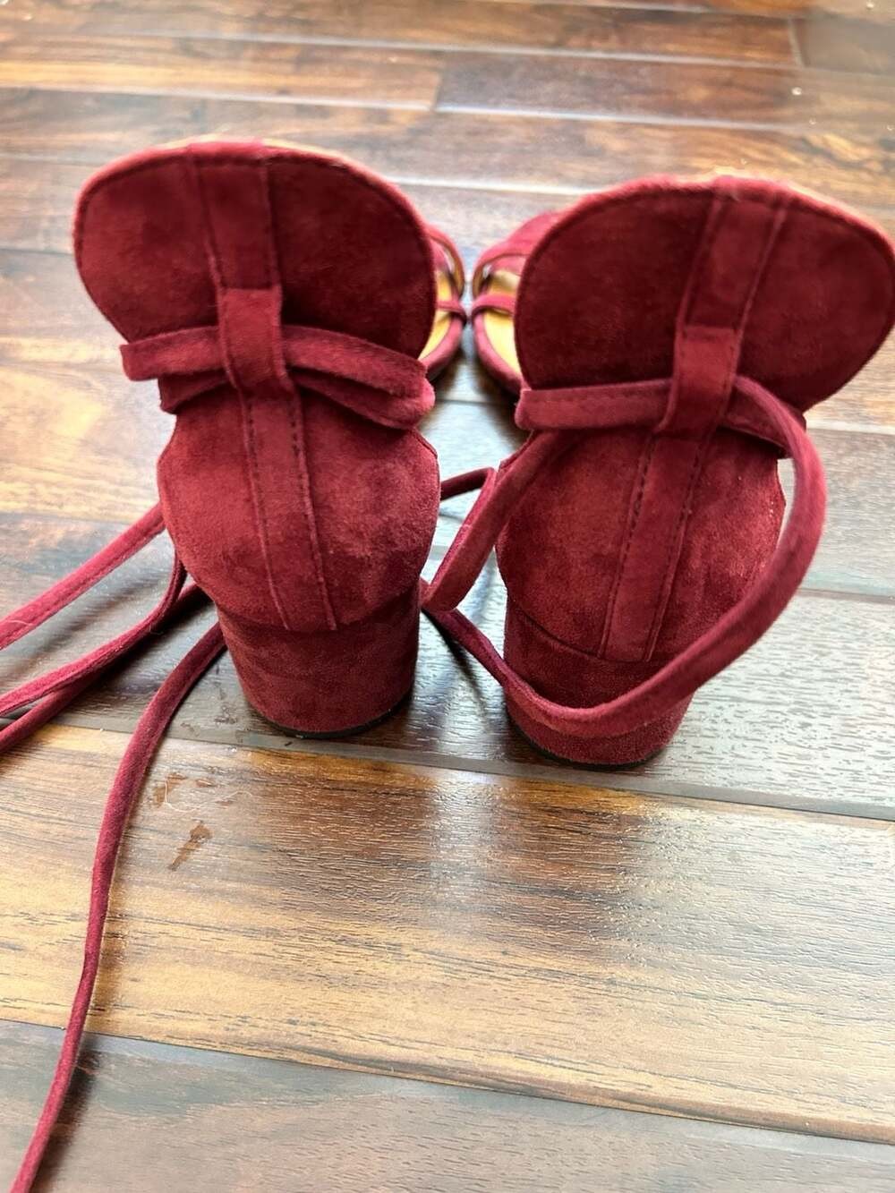 & Other Stories Burgundy Suede Lace-Up Block Heel Sandals Size 40