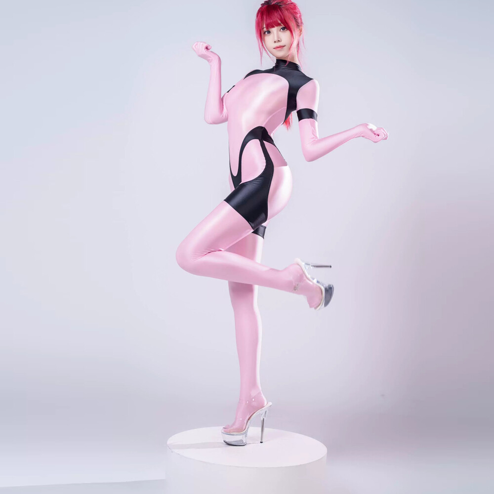 Women Sexy Shiny Jumpsuit Clubwear Gloves Catsuit Party One Piece Satin Bodysuit