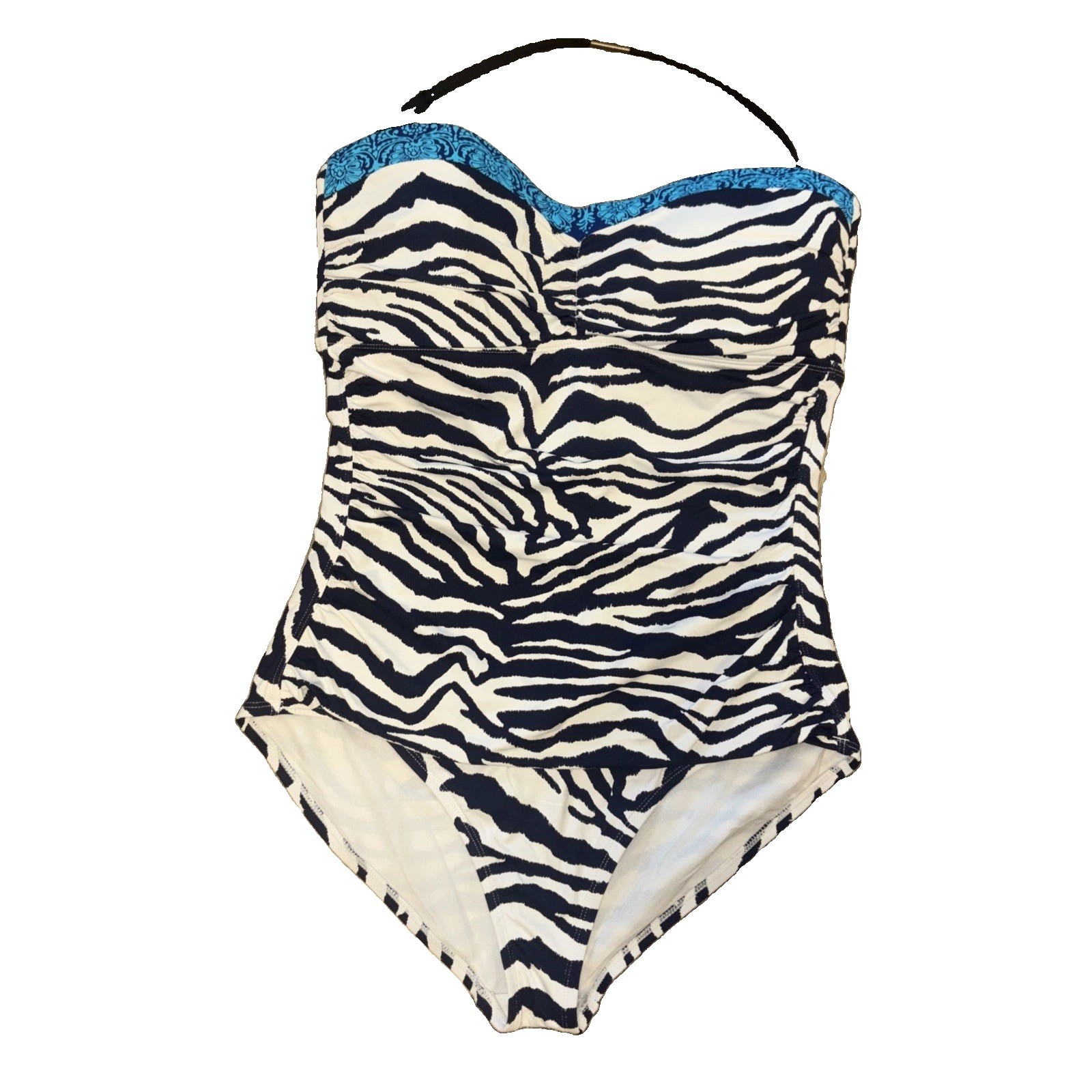 TOMMY BAHAMA ZEBRA BANDEAU STRAPLESS ONE PIECE SWIMSUIT WHITE SIZE 16 $147 Msrp