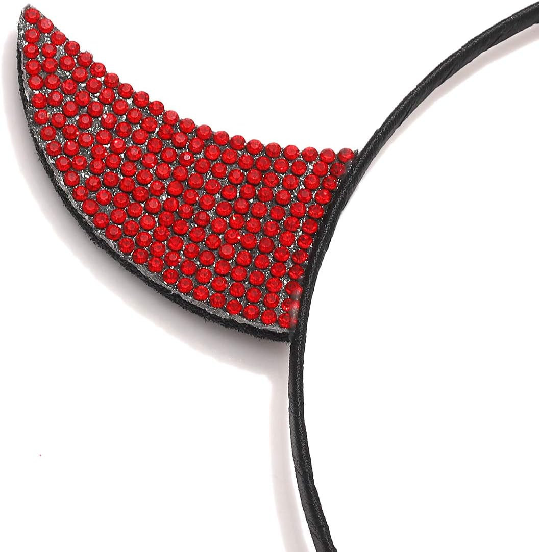 Halloween Headbands for Women Rhinestone Devil Horns Headband Crystal Cat Ears H