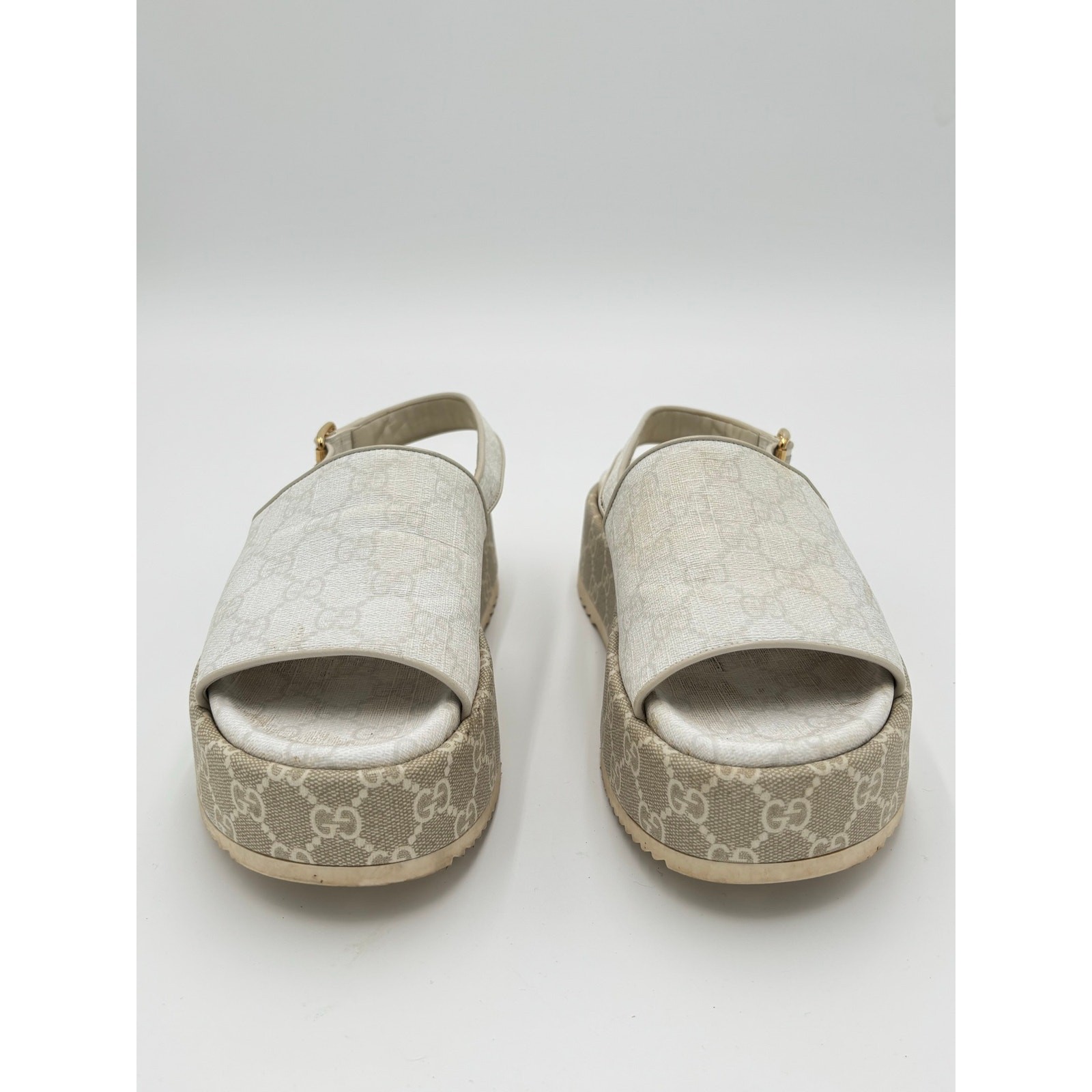 Gucci Angelina Slingback Platform Slide Sandals Monogram Canvas Size EU 38 US 8