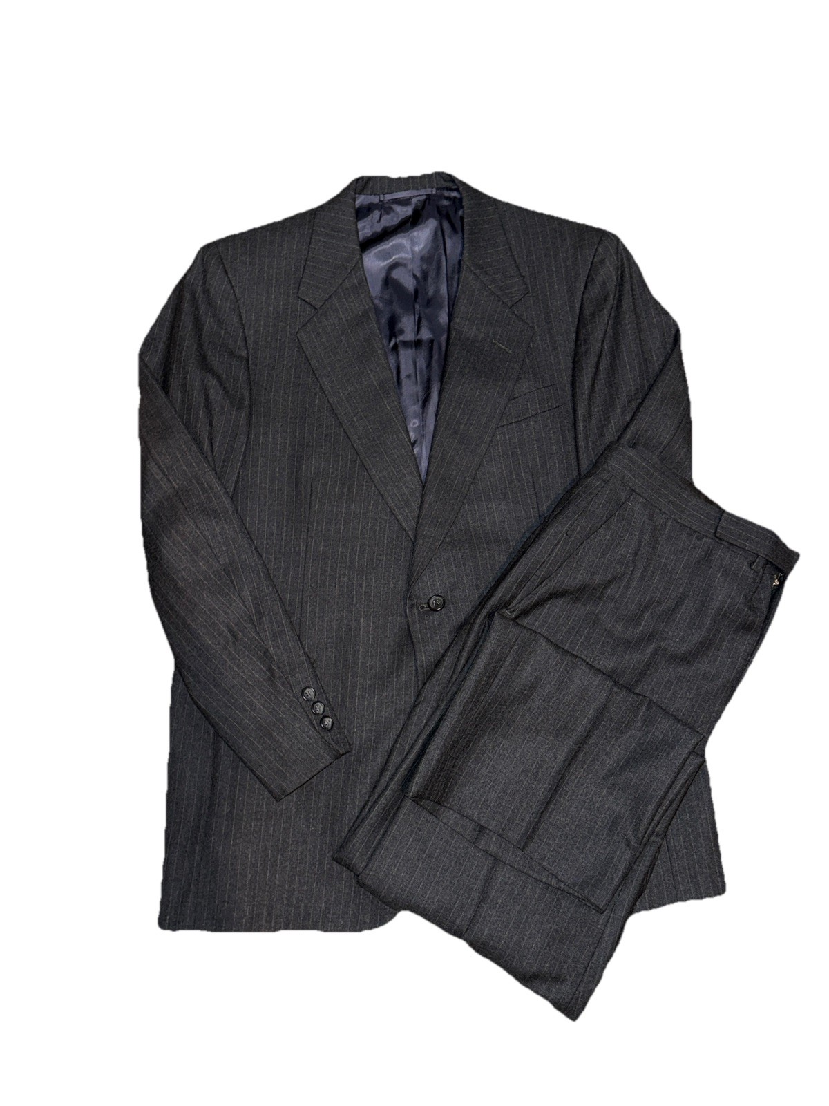 HICKEY FREEMAN Wool Suit Charcoal Pinstripe USA 48R – 40×30