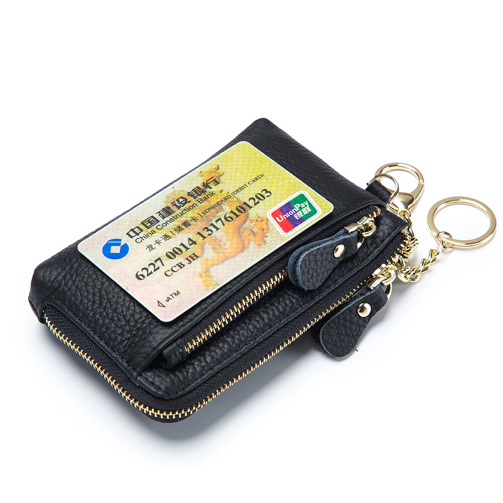 Soft Real Leather Coin Purse for Women Wristlet Mini Pouch Wallet with Keychain