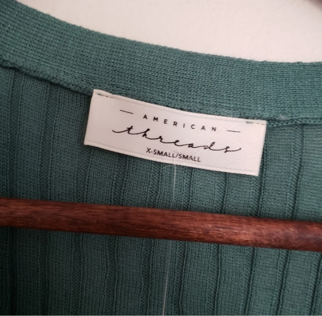American Threads Teal Ribbed, Knitted Button-Front Crop Top Size XS/S