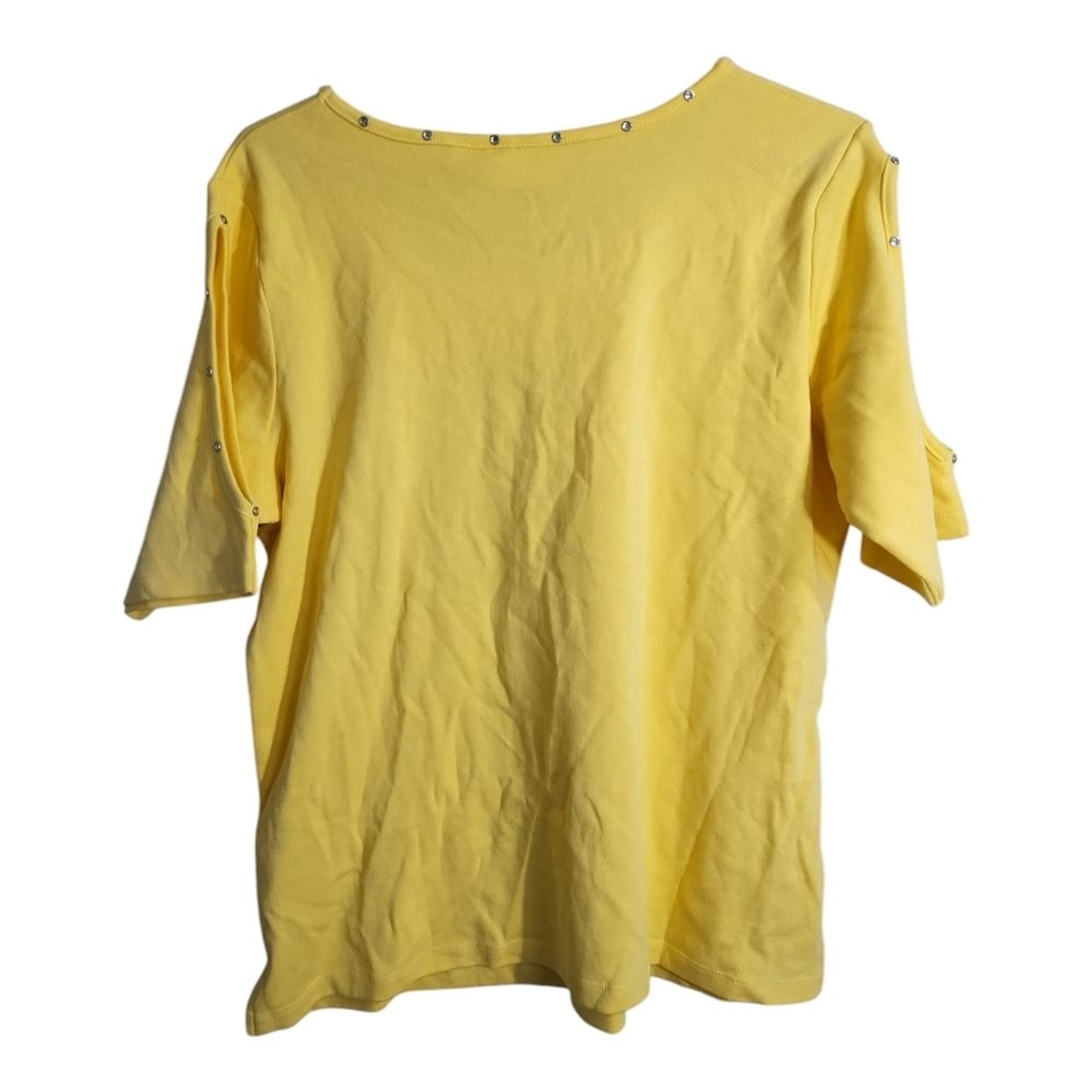Quacker Factory Yellow Embellished Split Sleeve Casual Preppy Vacation Blouse M