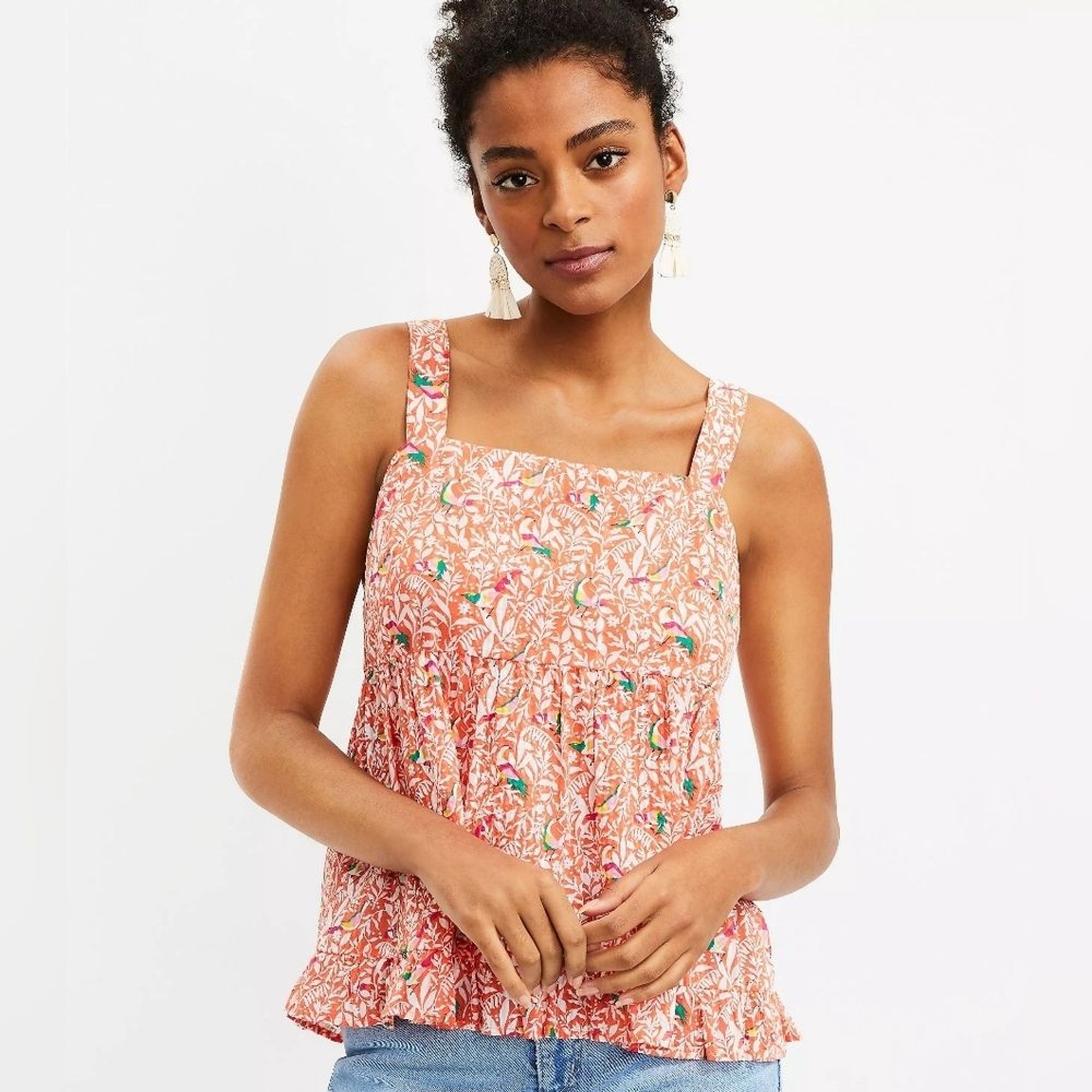 New Ann Taylor LOFT Bird Tie Back Peplum Cami Size 8