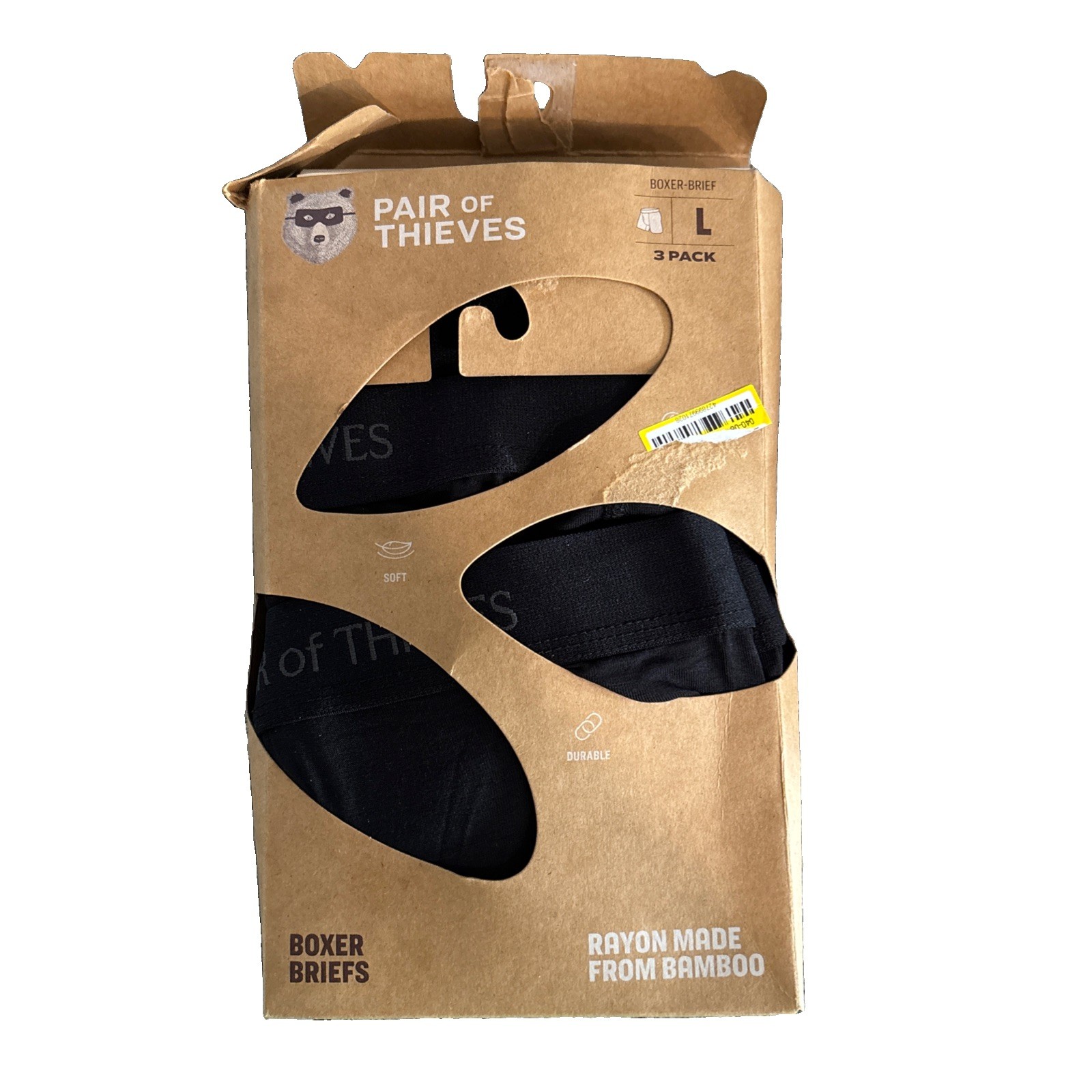 Men’s Pair Of Thieves 3 Pack Of Bamboo Rayon Boxer Briefs Black L NWT